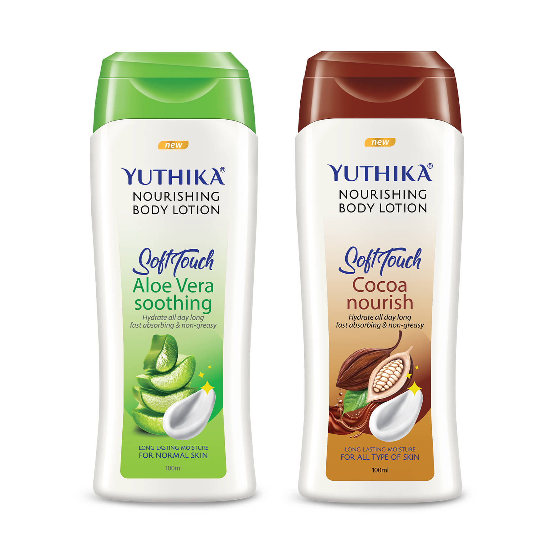     			Yuthika Nourishing Body Lotion 100ml Combo Pack of 2, Non Greasy Aloe Vera and Cocoa Nourish Body Lotion for Women & Men