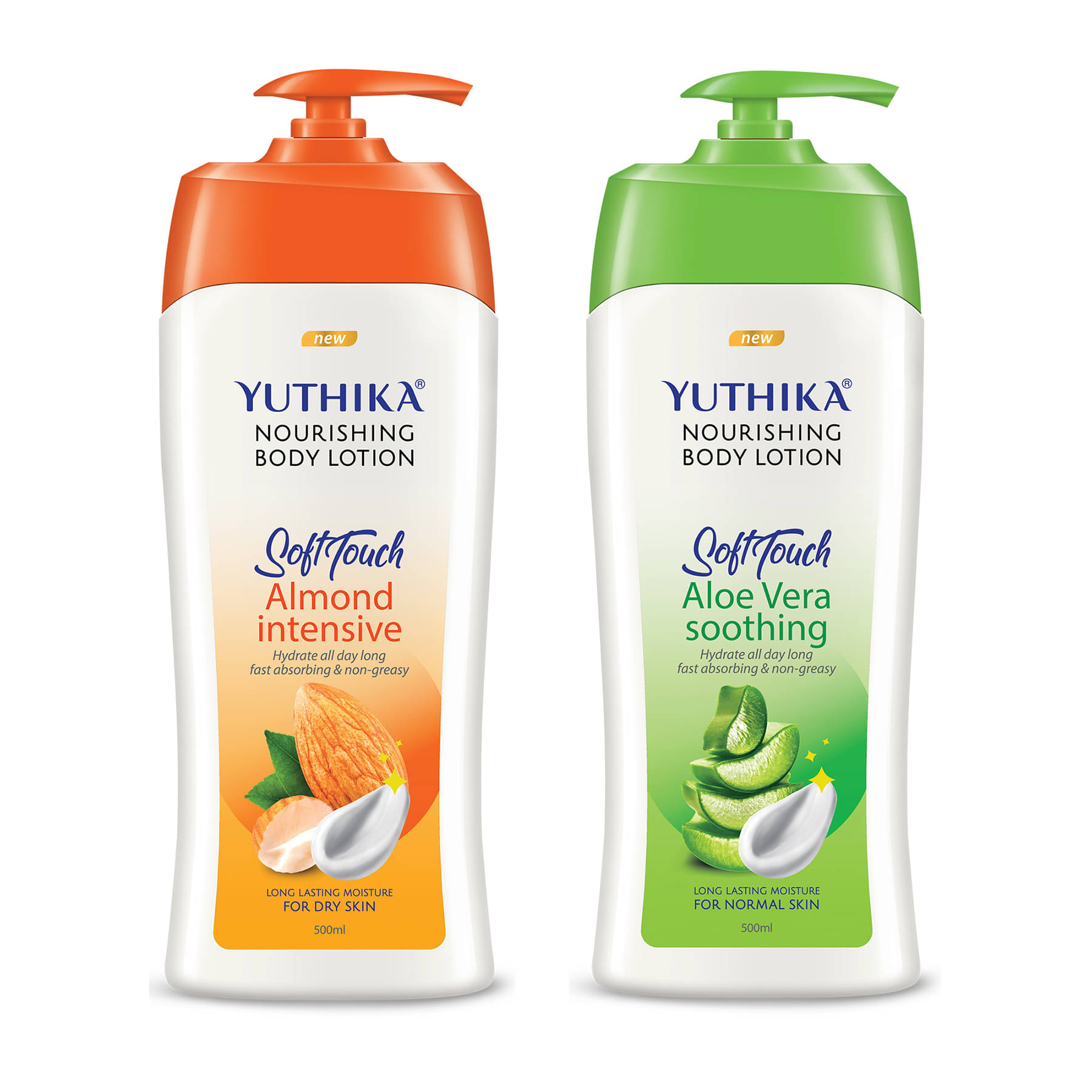 Yuthika Nourishing Body Lotion 500ml Combo Pack, Almond Body Lotion for Dry Skin, Aloe Vera Body Lotion for Normal Skin Yuthika Nourishing Body Lotion 500ml Combo Pack, Almond Body Lotion for Dry Skin, Aloe Vera Body Lotion for Normal Skin