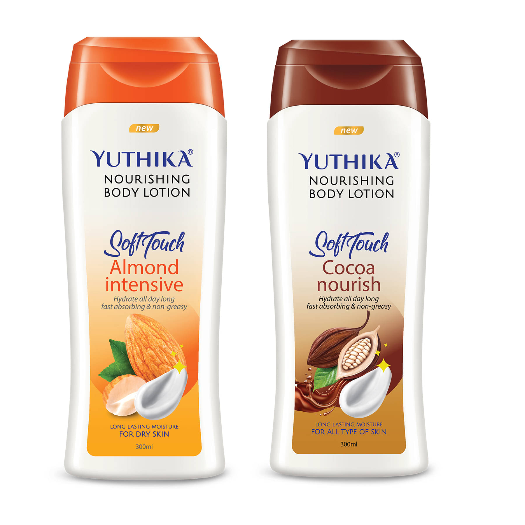Yuthika Nourishing Body Lotion 300ml Combo Pack of 2, Non Greasy Almond and Cocoa Nourish Body Lotion for Women & Men Yuthika Nourishing Body Lotion 300ml Combo Pack of 2, Non Greasy Almond and Cocoa Nourish Body Lotion for Women & Men
