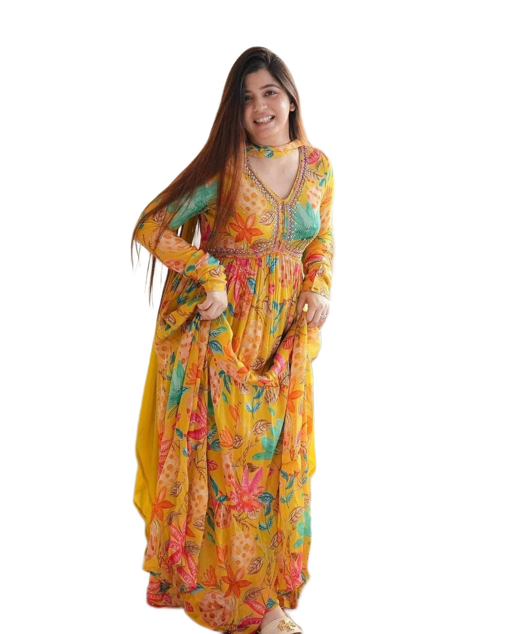     			aplix Chanderi Printed Kurti With Pants Women's Stitched Salwar Suit - Yellow ( Pack of 1 )