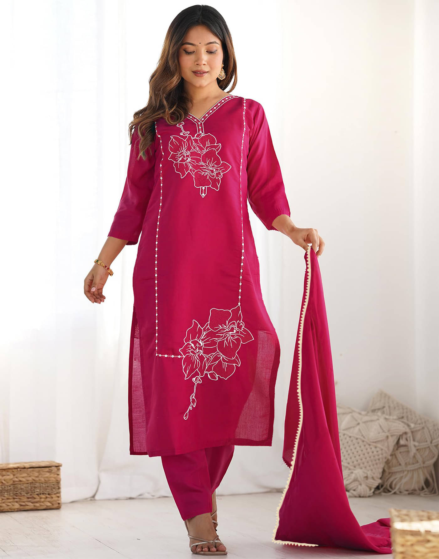 kedar fab Cotton Silk Embroidered Kurti With Pants Women's Stitched Salwar Suit - Pink ( Pack of 1 ) kedar fab Cotton Silk Embroidered Kurti With Pants Women's Stitched Salwar Suit - Pink ( Pack of 1 )