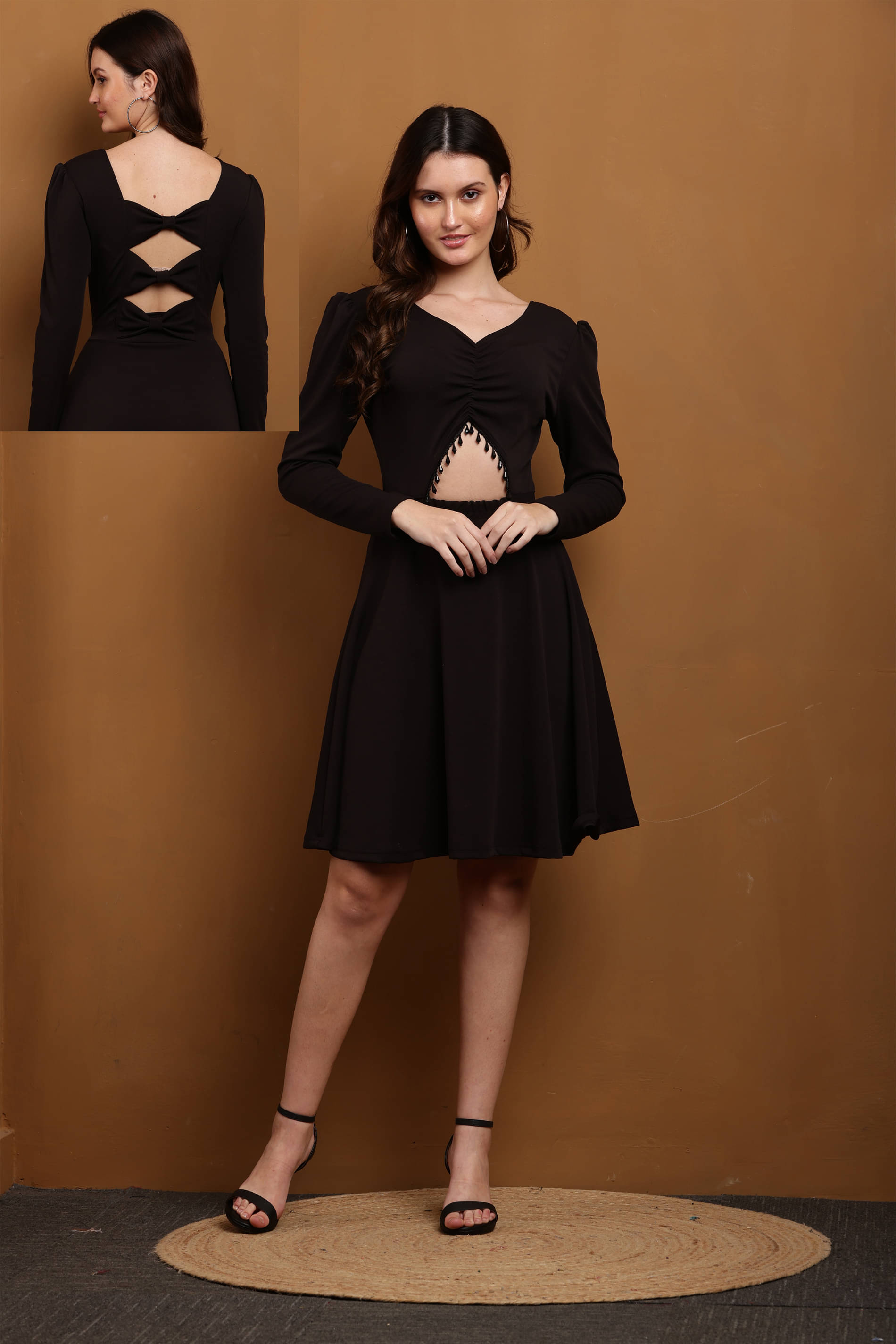     			vivient Lycra Solid Knee Length Women's Fit & Flare Dress - Black ( Pack of 1 )