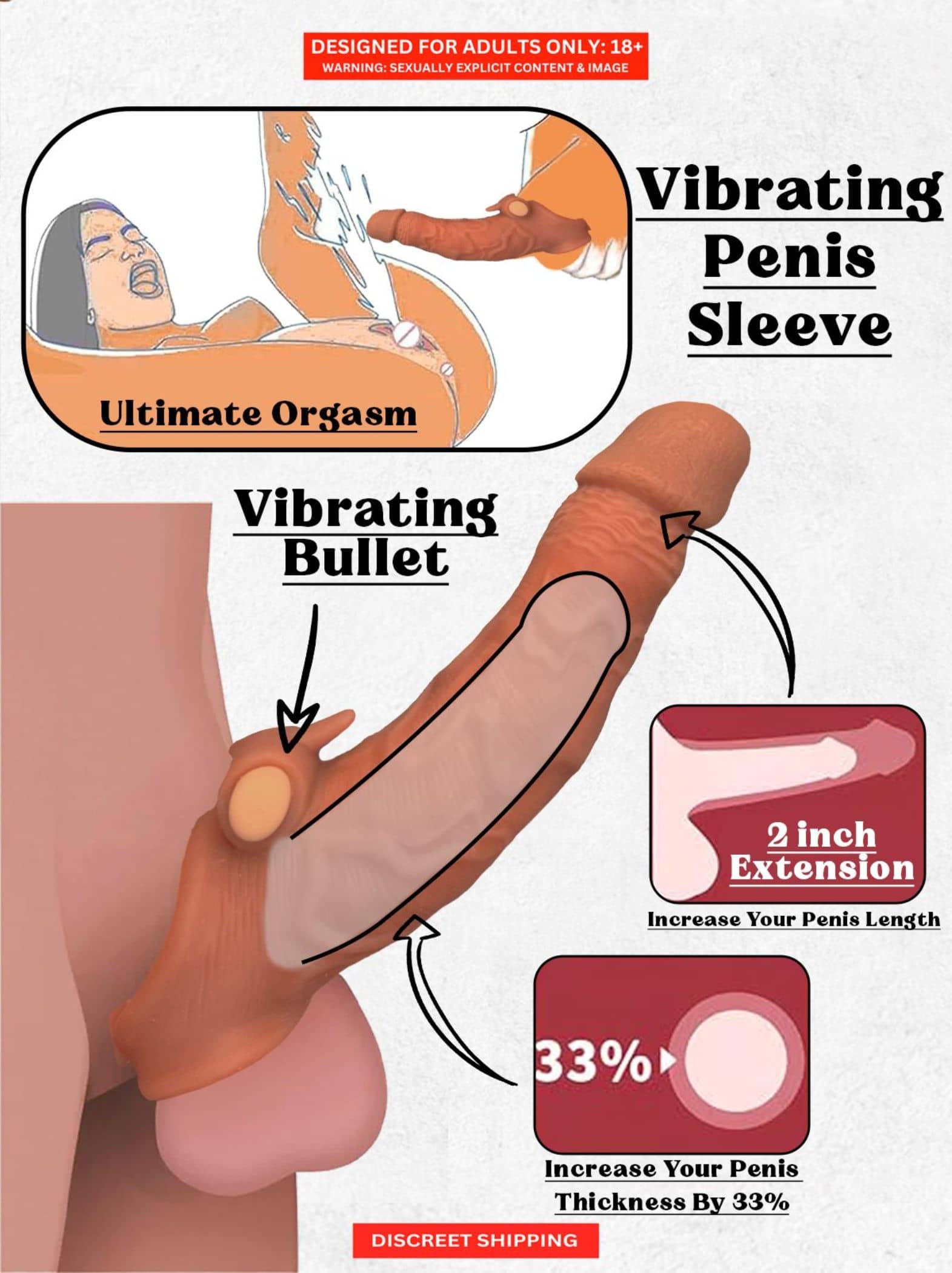 6.75 inch INDIAN DARK CHOCOLATE JUMBO REUSABLE PENIS SLEEVE & VIBRATING STICK BY KAMVEDA