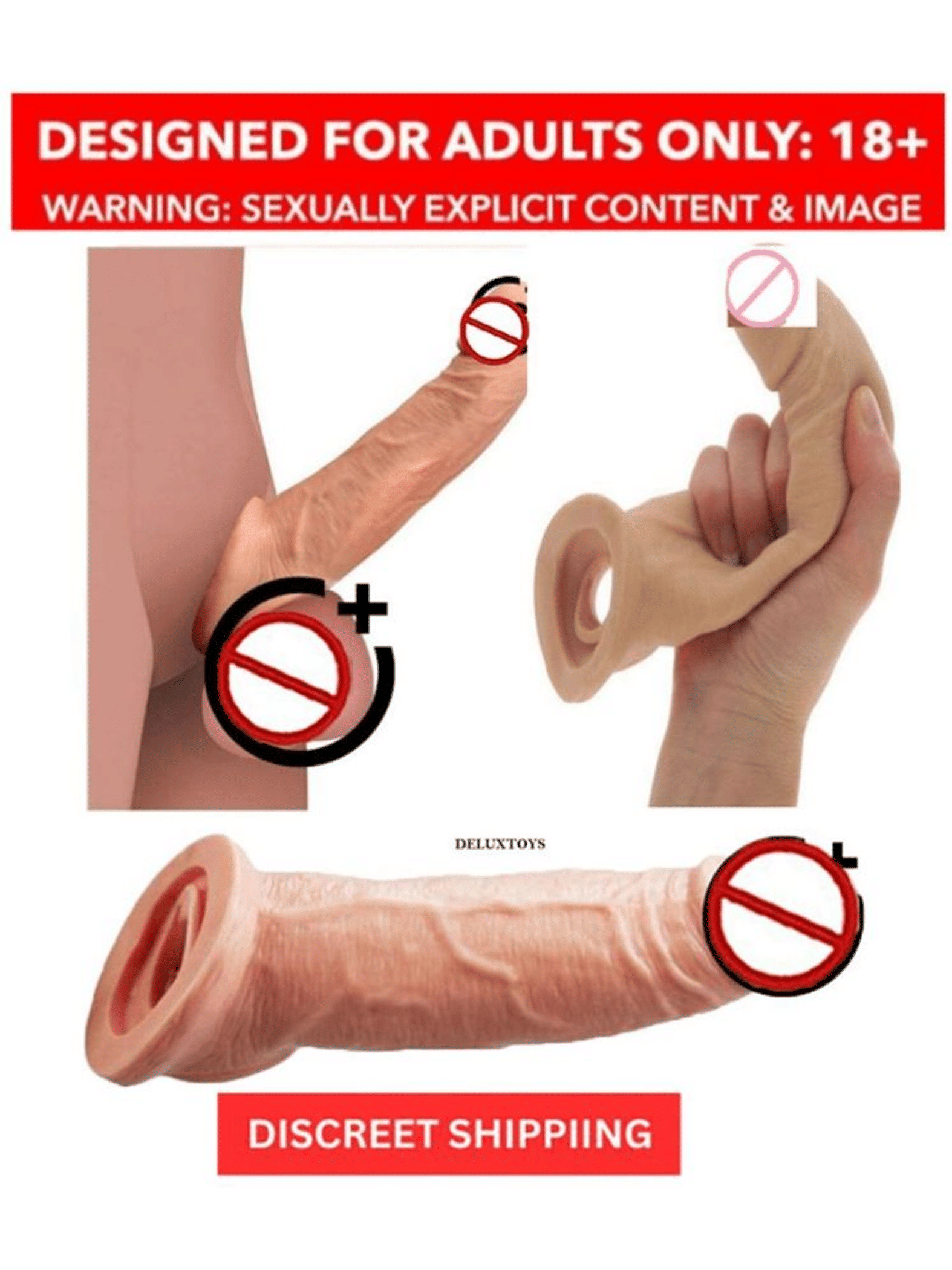 9 inch Double Hole Jumbo Penis Sleeve With 2 Inch Length Extension And 1cm Girth Increase