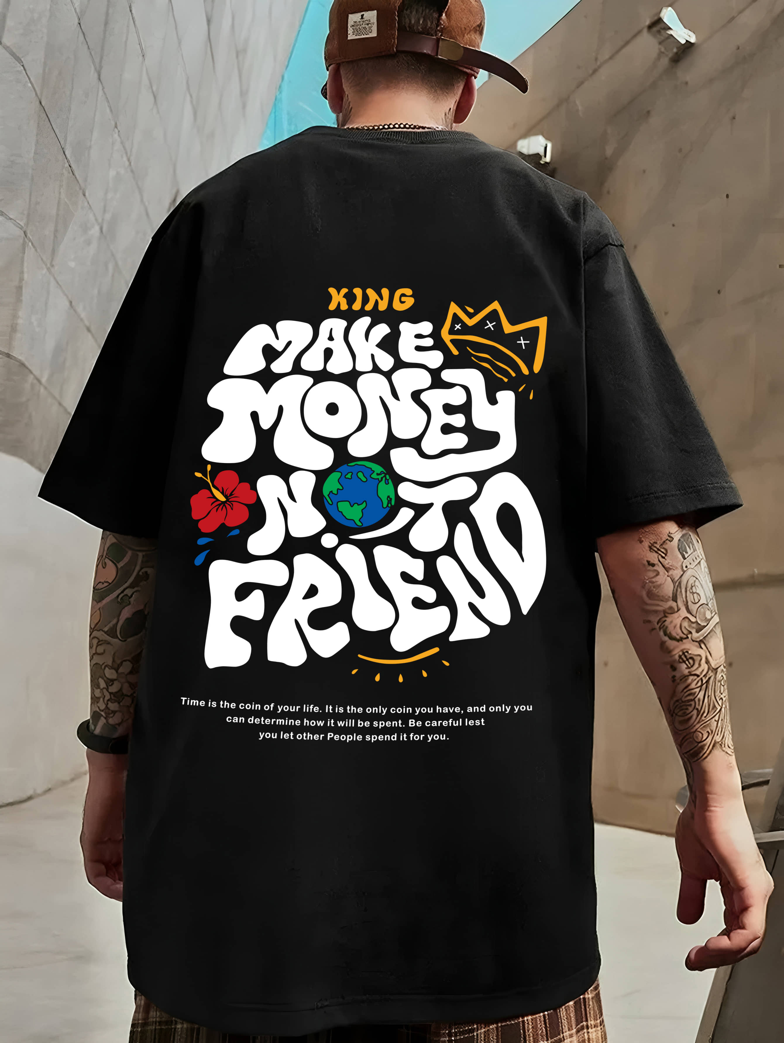 BENNY BROOKS Cotton Blend Oversized Fit Printed Half Sleeves Men's Round T-Shirt - Multicolor1 ( Pack of 1 )