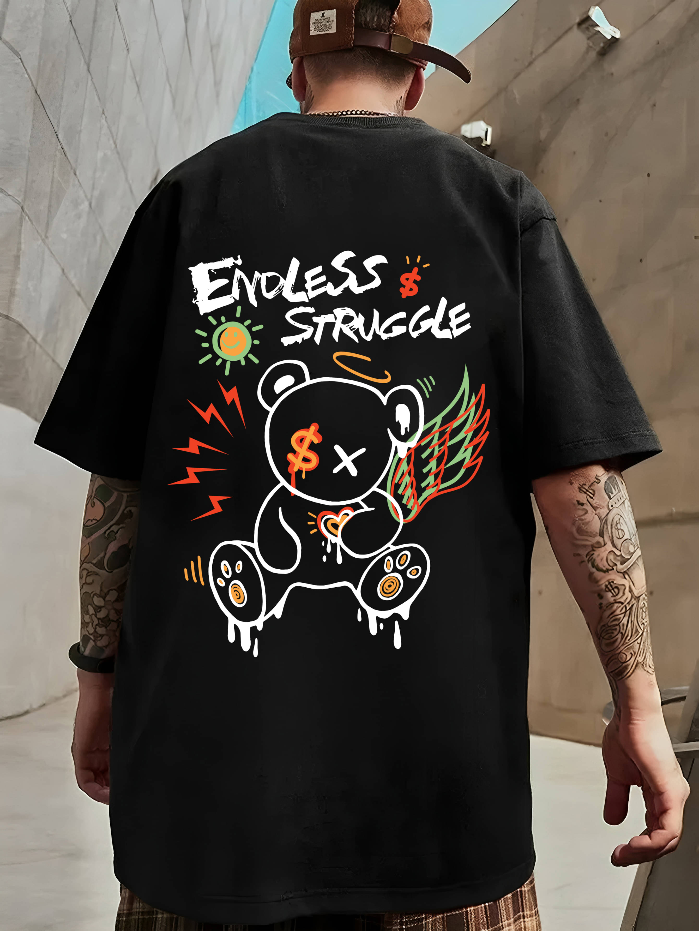     			BENNY BROOKS Cotton Blend Oversized Fit Printed Half Sleeves Men's Round T-Shirt - Multicolor2 ( Pack of 1 )