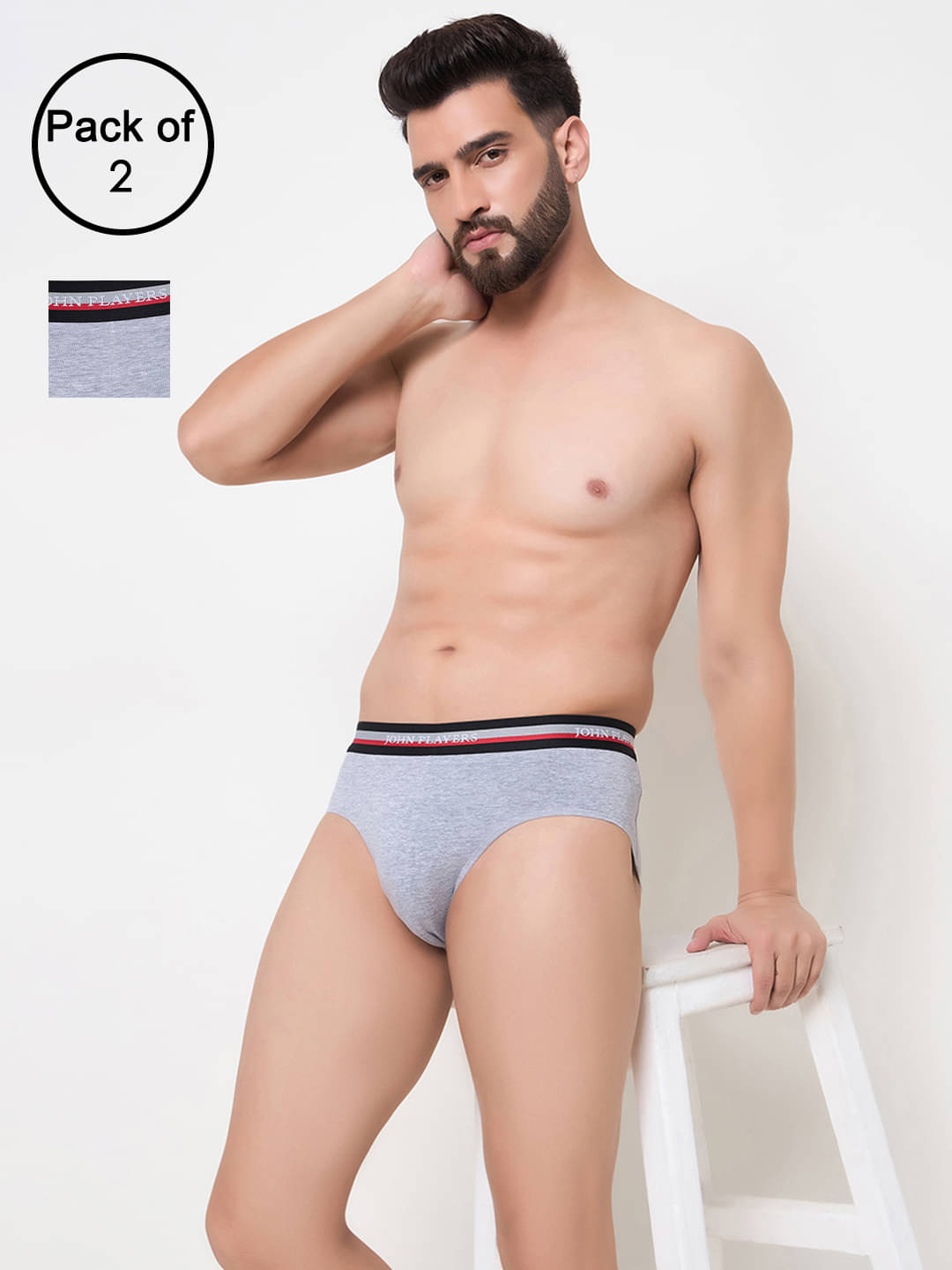     			John Players Pack of 2 Cotton Blend Briefs For Men's ( Grey )