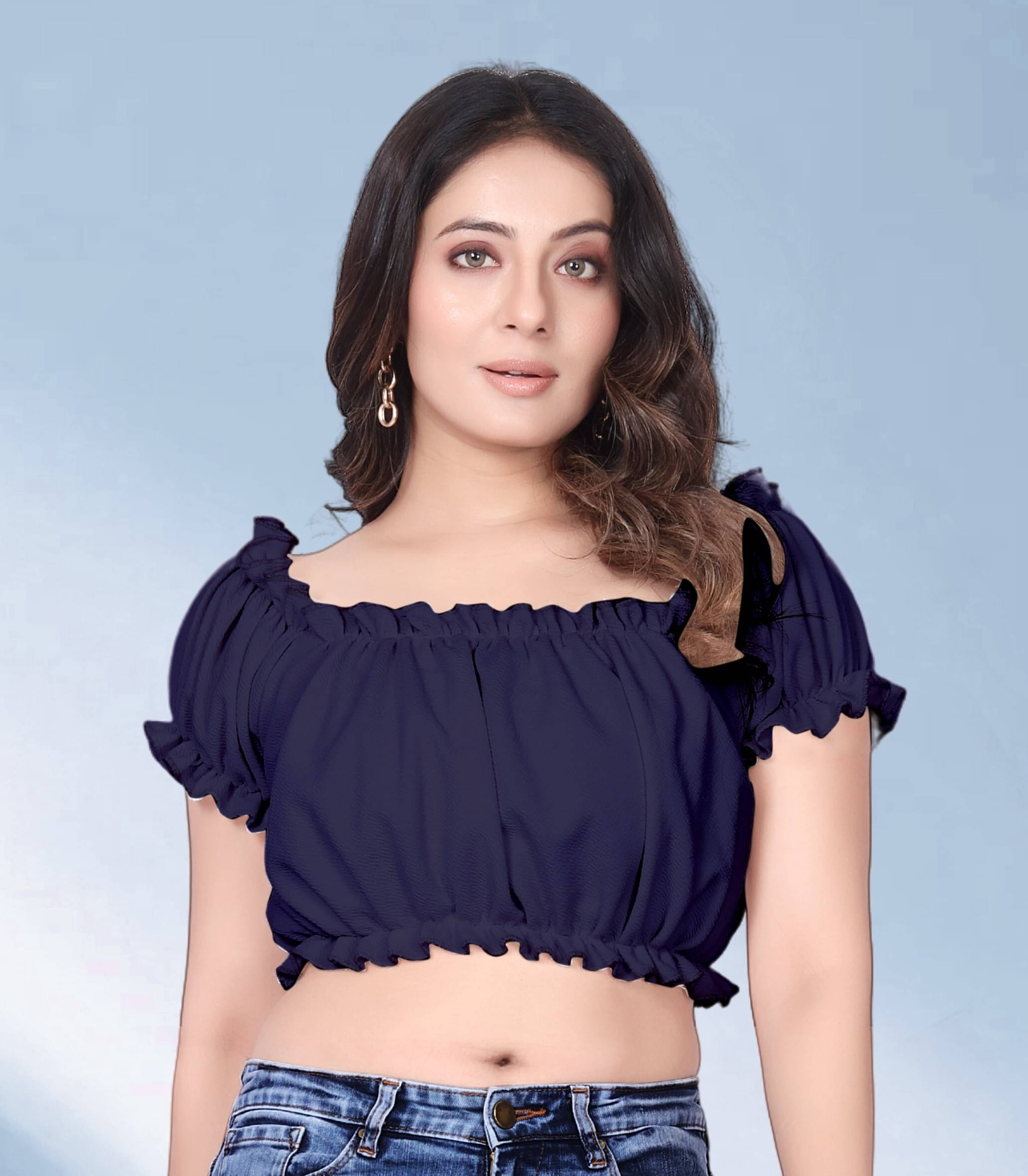     			KAHARA Women's Lycra Crop Top ( Blue )