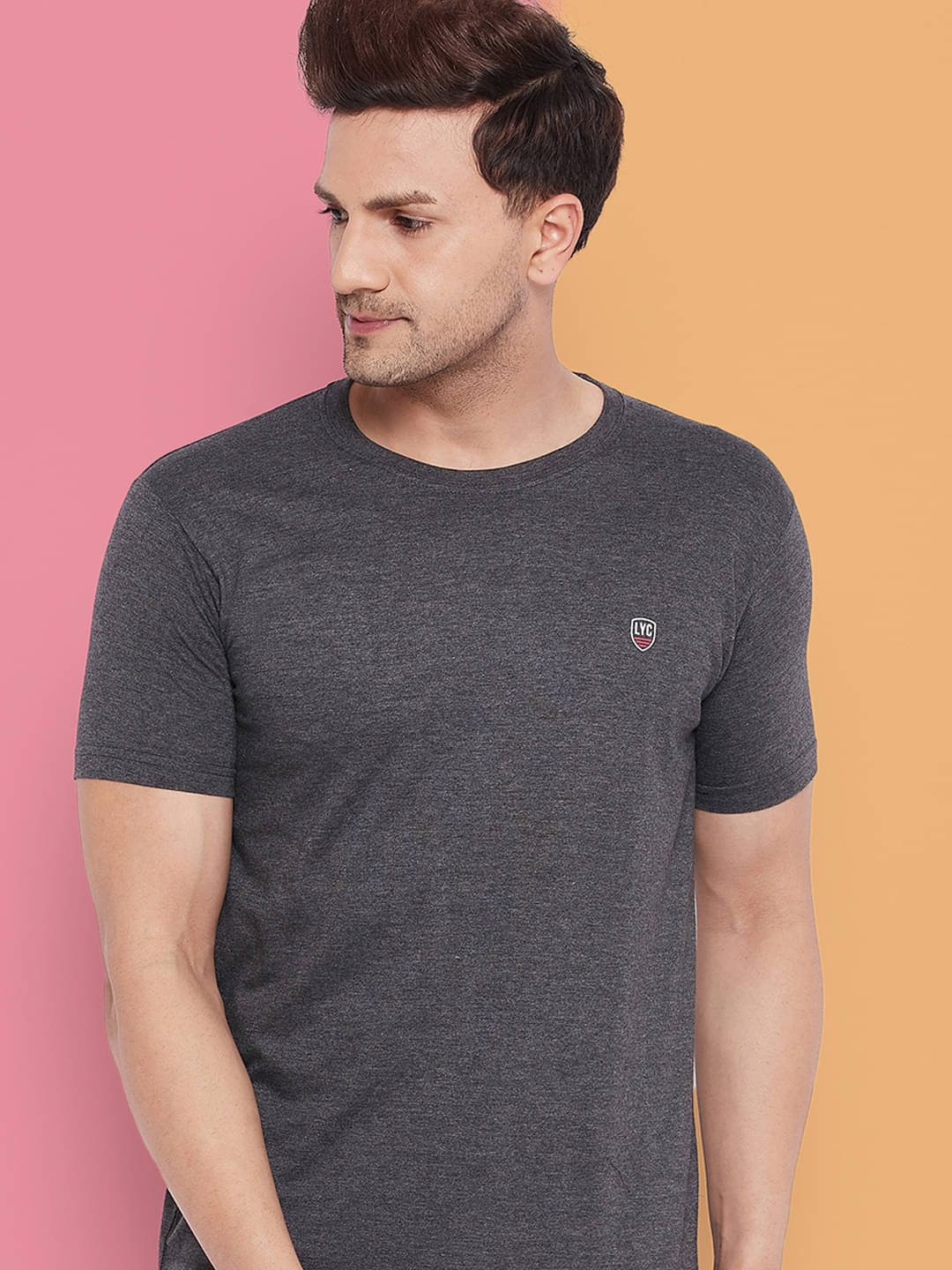     			Lycos Cotton Blend Regular Fit Solid Half Sleeves Men's Round T-Shirt - Grey ( Pack of 1 )