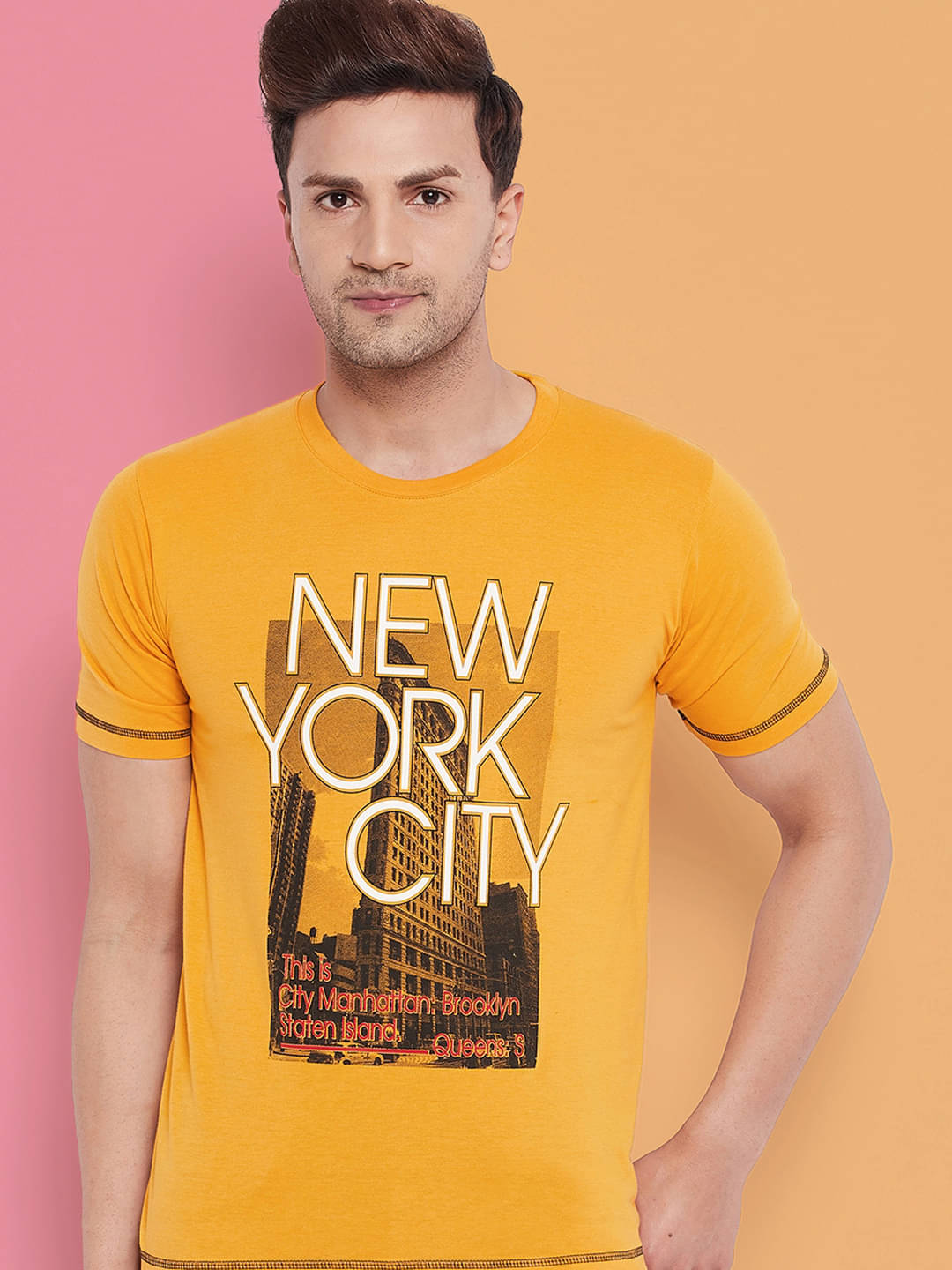 Lycos Cotton Blend Regular Fit Printed Half Sleeves Men's Round T-Shirt - Mustard ( Pack of 1 ) Lycos Cotton Blend Regular Fit Printed Half Sleeves Men's Round T-Shirt - Mustard ( Pack of 1 )