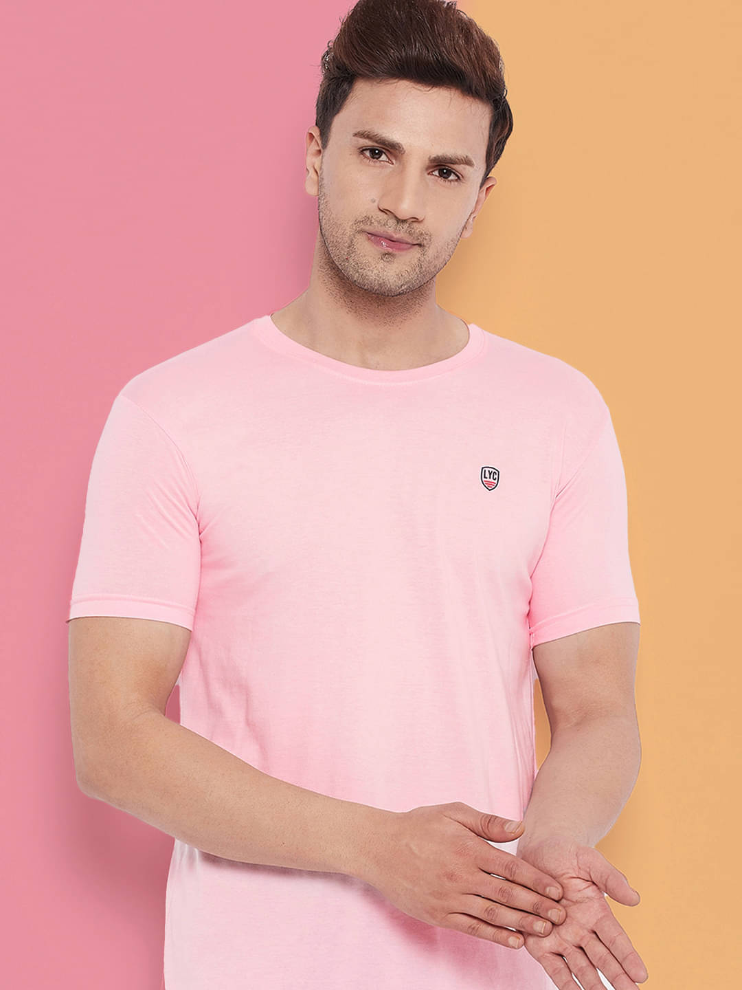 Lycos Cotton Blend Regular Fit Solid Half Sleeves Men's Round T-Shirt - Pink ( Pack of 1 ) Lycos Cotton Blend Regular Fit Solid Half Sleeves Men's Round T-Shirt - Pink ( Pack of 1 )