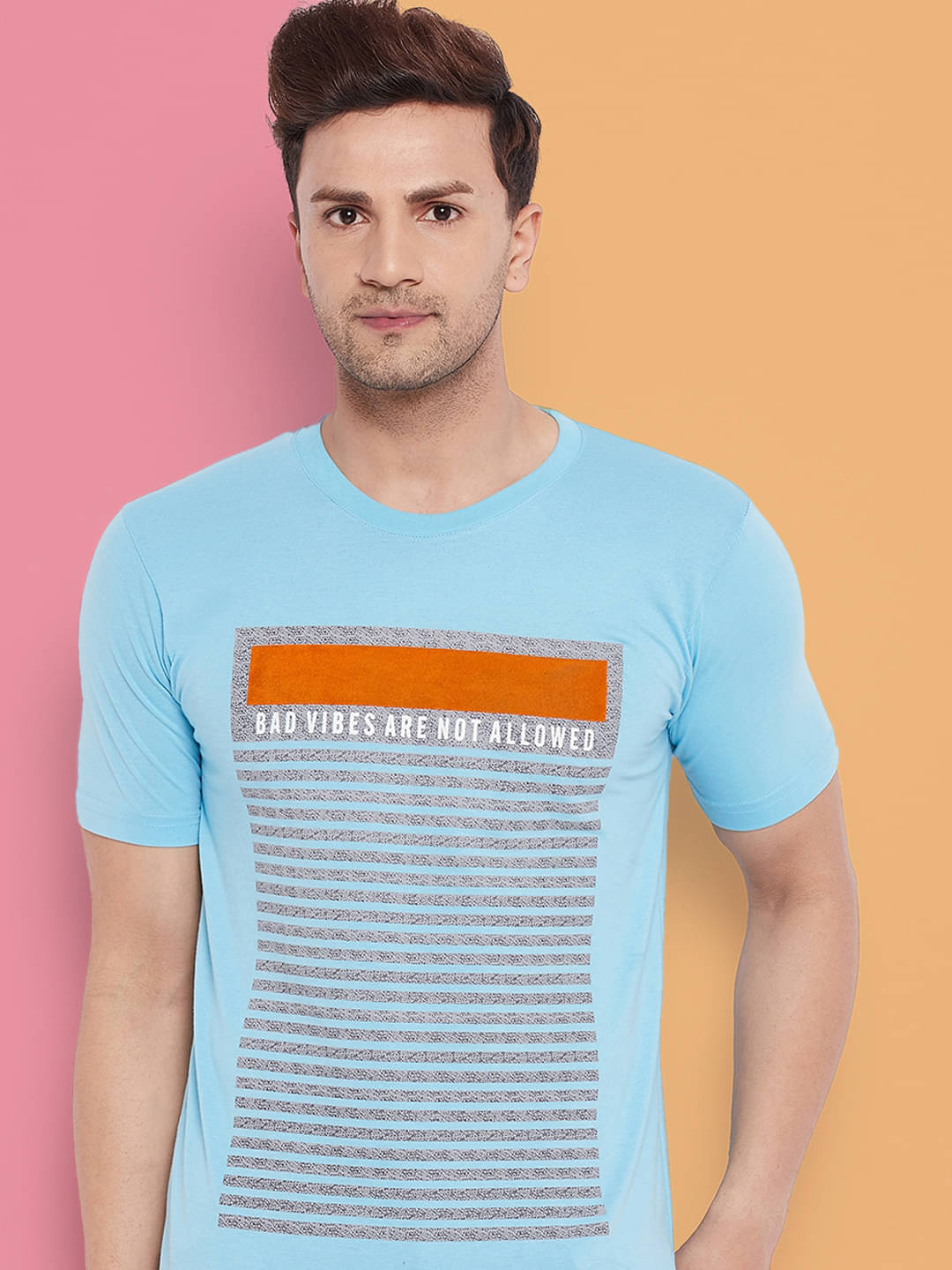     			Lycos Cotton Blend Regular Fit Printed Half Sleeves Men's Round T-Shirt - Sky Blue ( Pack of 1 )