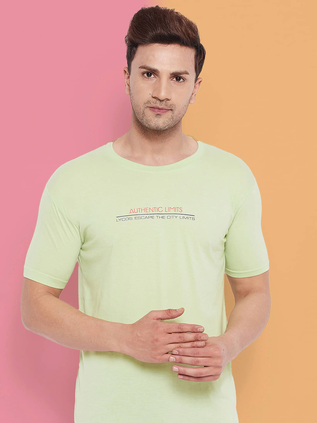     			Lycos Cotton Blend Regular Fit Printed Half Sleeves Men's Round T-Shirt - Green ( Pack of 1 )