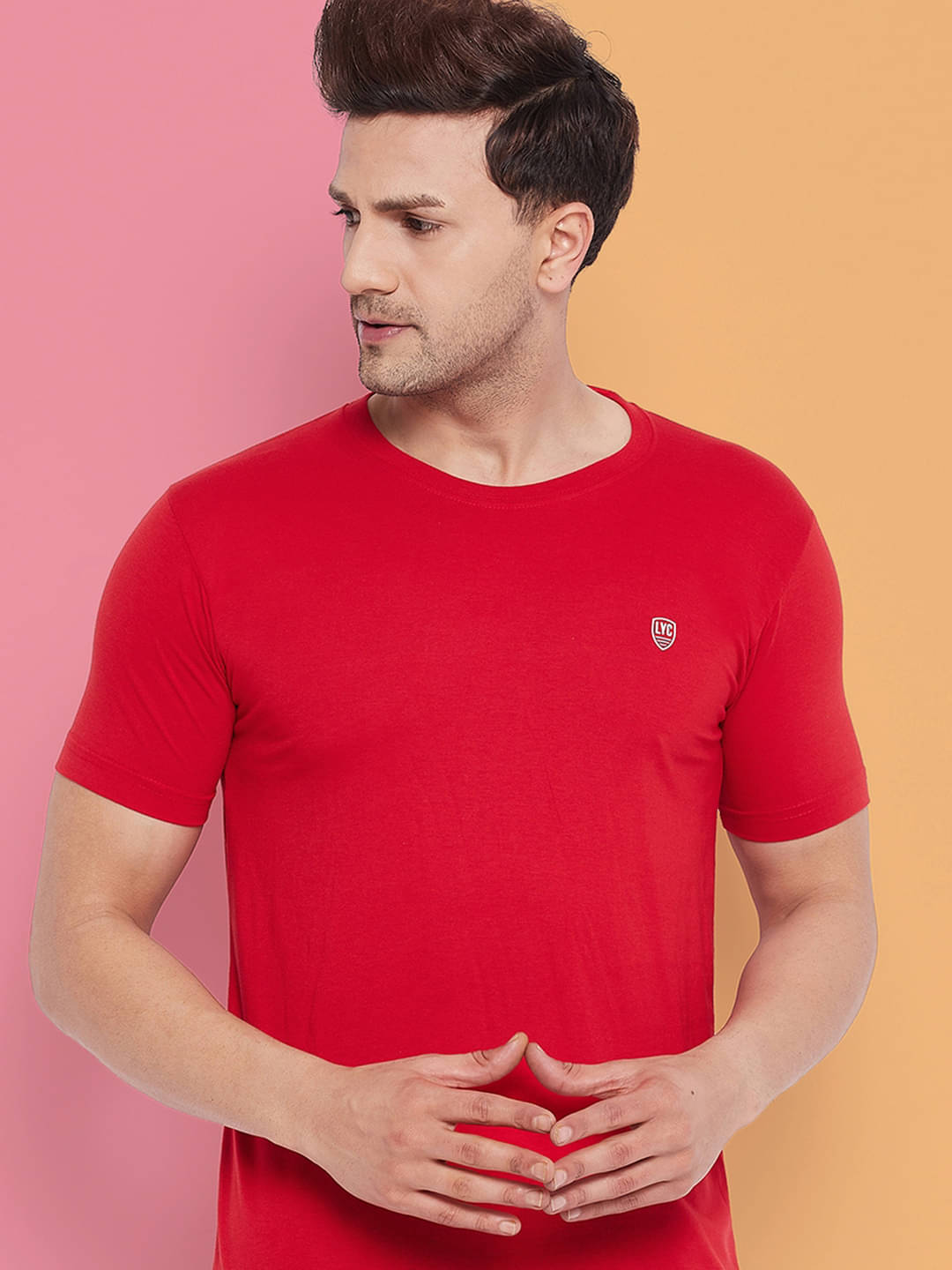 Lycos Cotton Blend Regular Fit Solid Half Sleeves Men's Round T-Shirt - Red ( Pack of 1 ) Lycos Cotton Blend Regular Fit Solid Half Sleeves Men's Round T-Shirt - Red ( Pack of 1 )