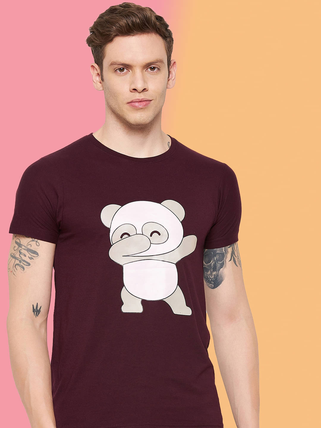     			Lycos Cotton Blend Regular Fit Printed Half Sleeves Men's Round T-Shirt - Wine ( Pack of 1 )