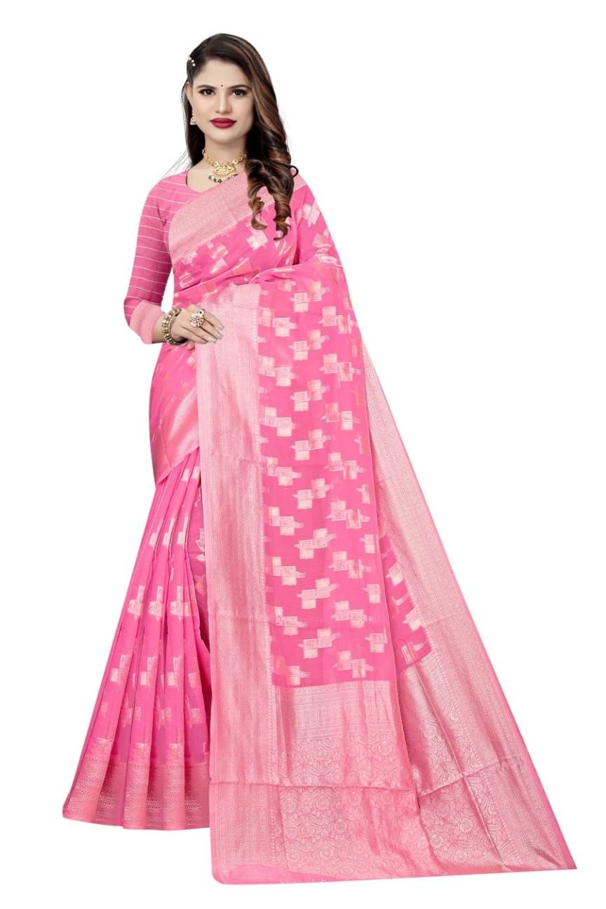     			Saadhvi Cotton Embellished Saree With Unstitched Blouse Piece ( Pink )