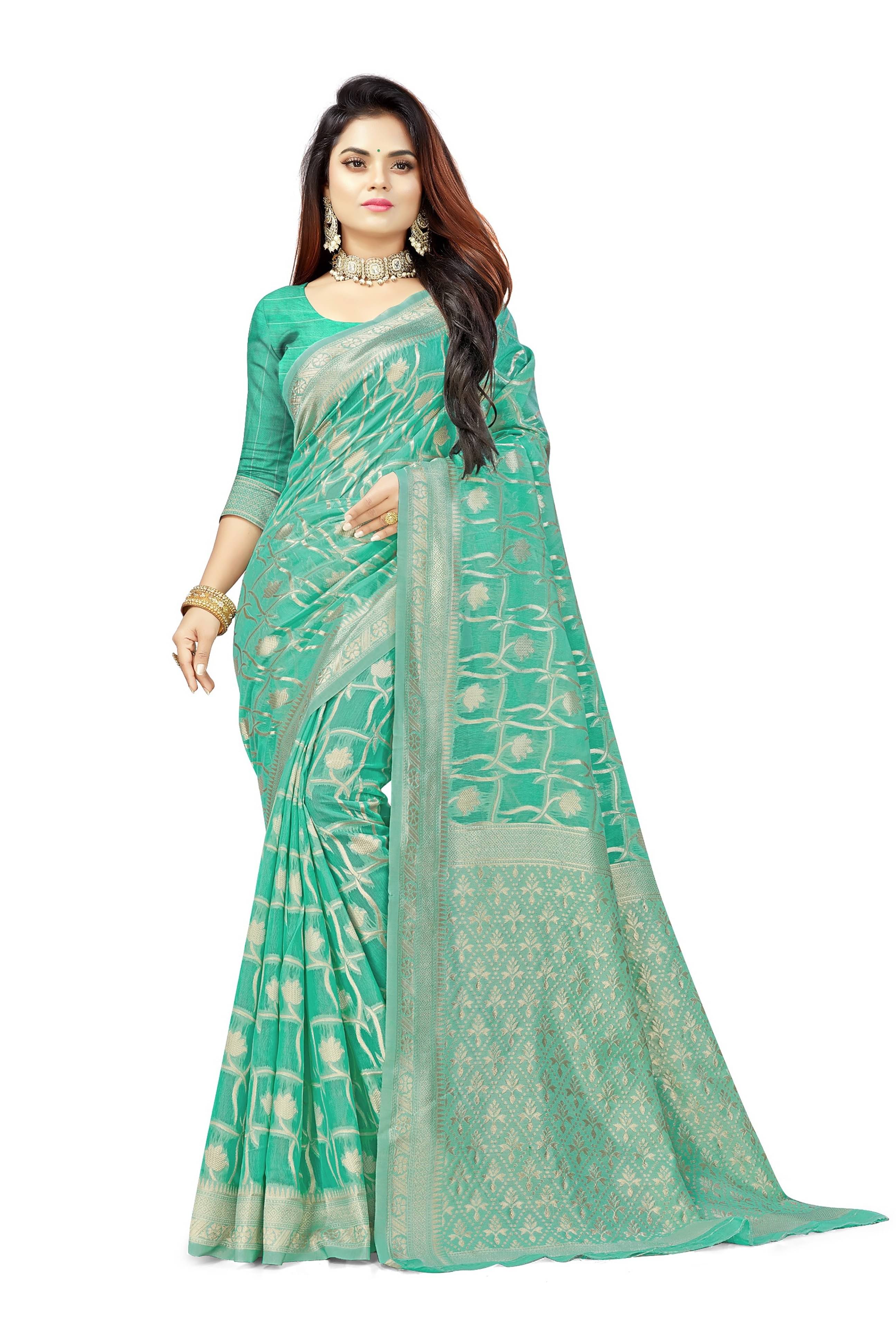 Saadhvi Cotton Woven Saree With Unstitched Blouse Piece ( Rama )     			Saadhvi Cotton Woven Saree With Unstitched Blouse Piece ( Rama )