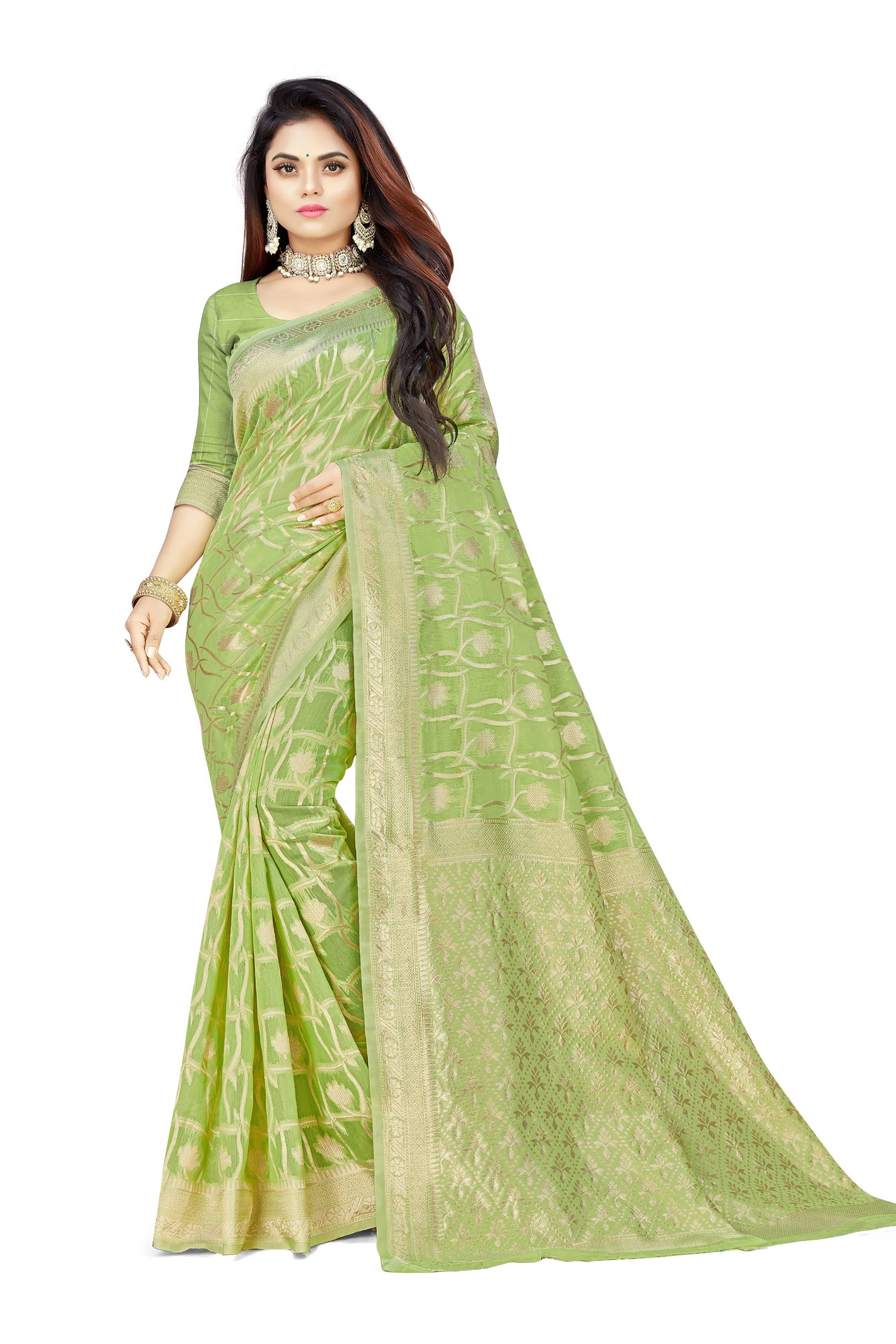     			Samai Cotton Woven Saree With Unstitched Blouse Piece ( Light Green )