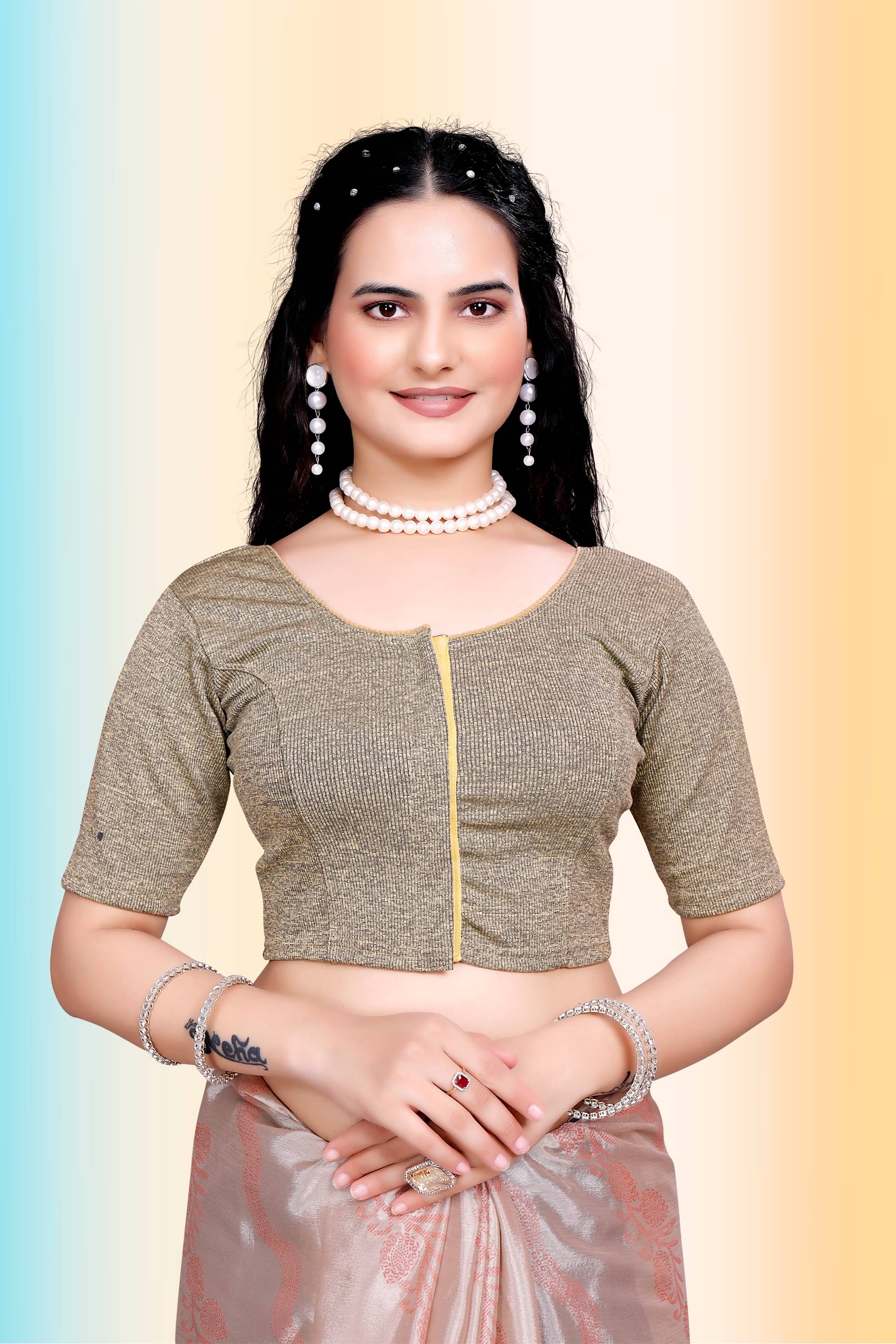     			TANISHM FEB TEX Beige Readymade without Pad Cotton Women's Blouse ( Pack of 1 )