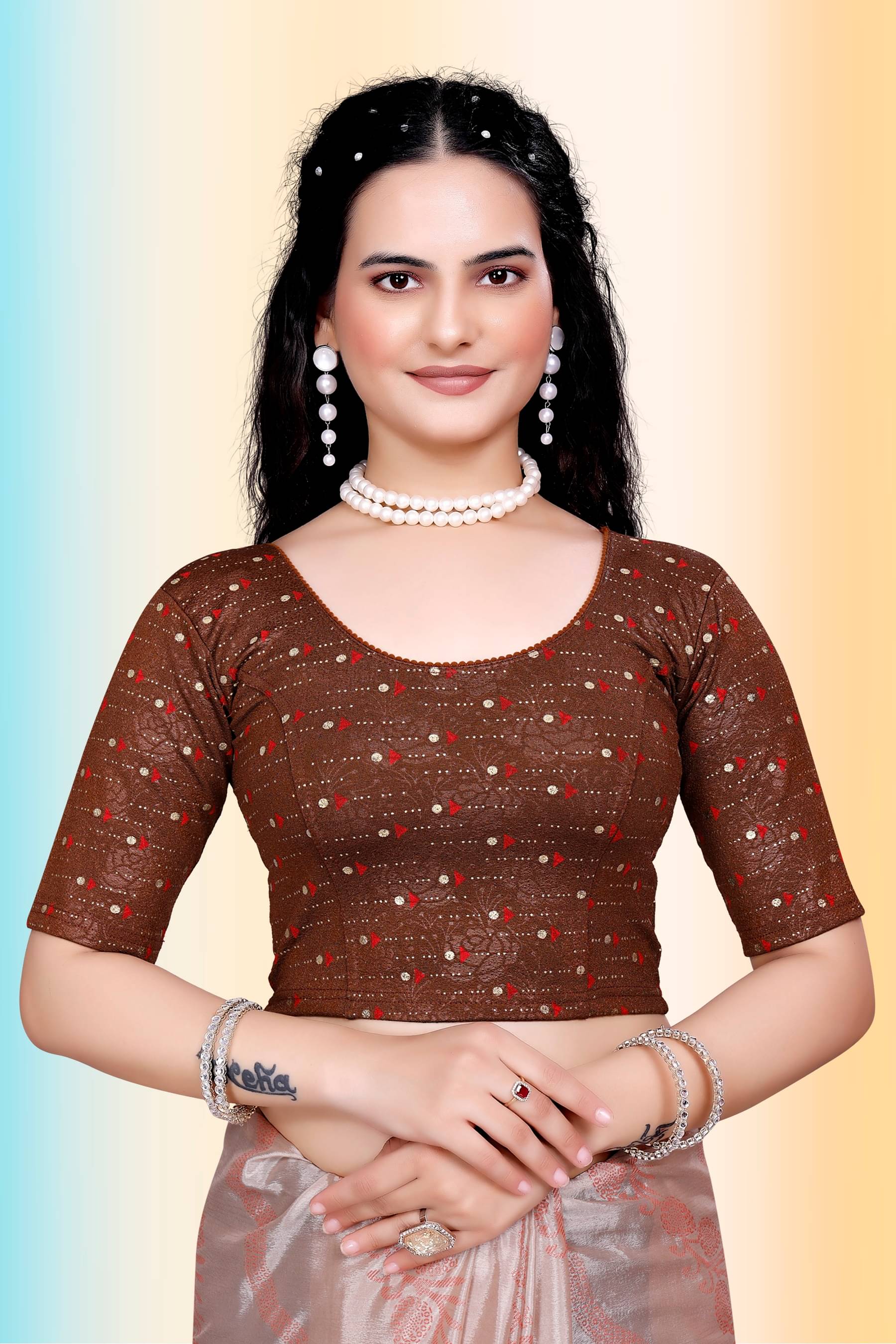     			TANISHM FEB TEX Brown Readymade without Pad Cotton Women's Blouse ( Pack of 1 )