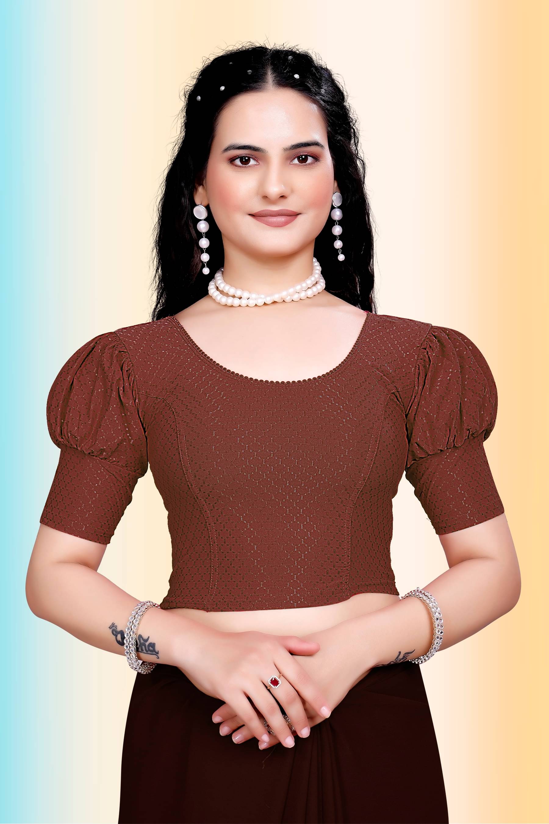     			TANISHM FEB TEX Brown Readymade without Pad Cotton Women's Blouse ( Pack of 1 )