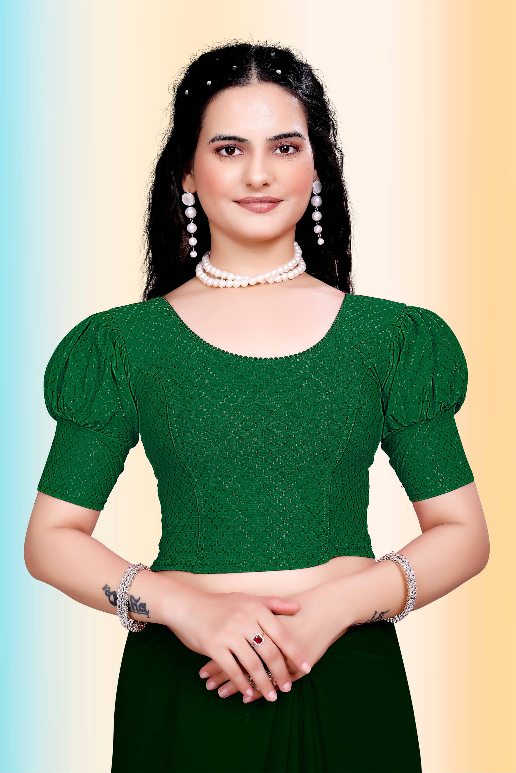     			TANISHM FEB TEX Green Readymade without Pad Cotton Women's Blouse ( Pack of 1 )