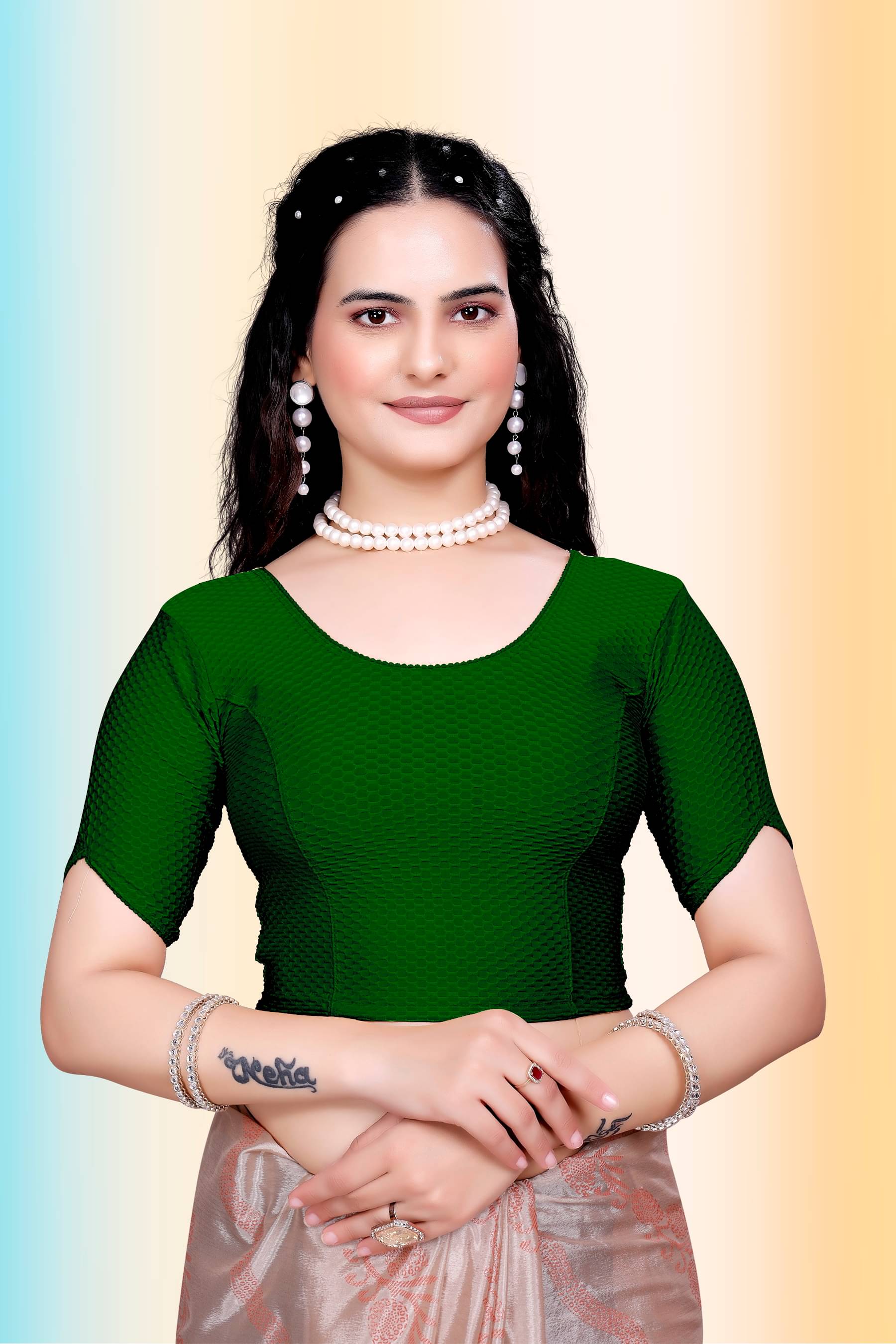     			TANISHM FEB TEX Green Readymade without Pad Cotton Women's Blouse ( Pack of 1 )