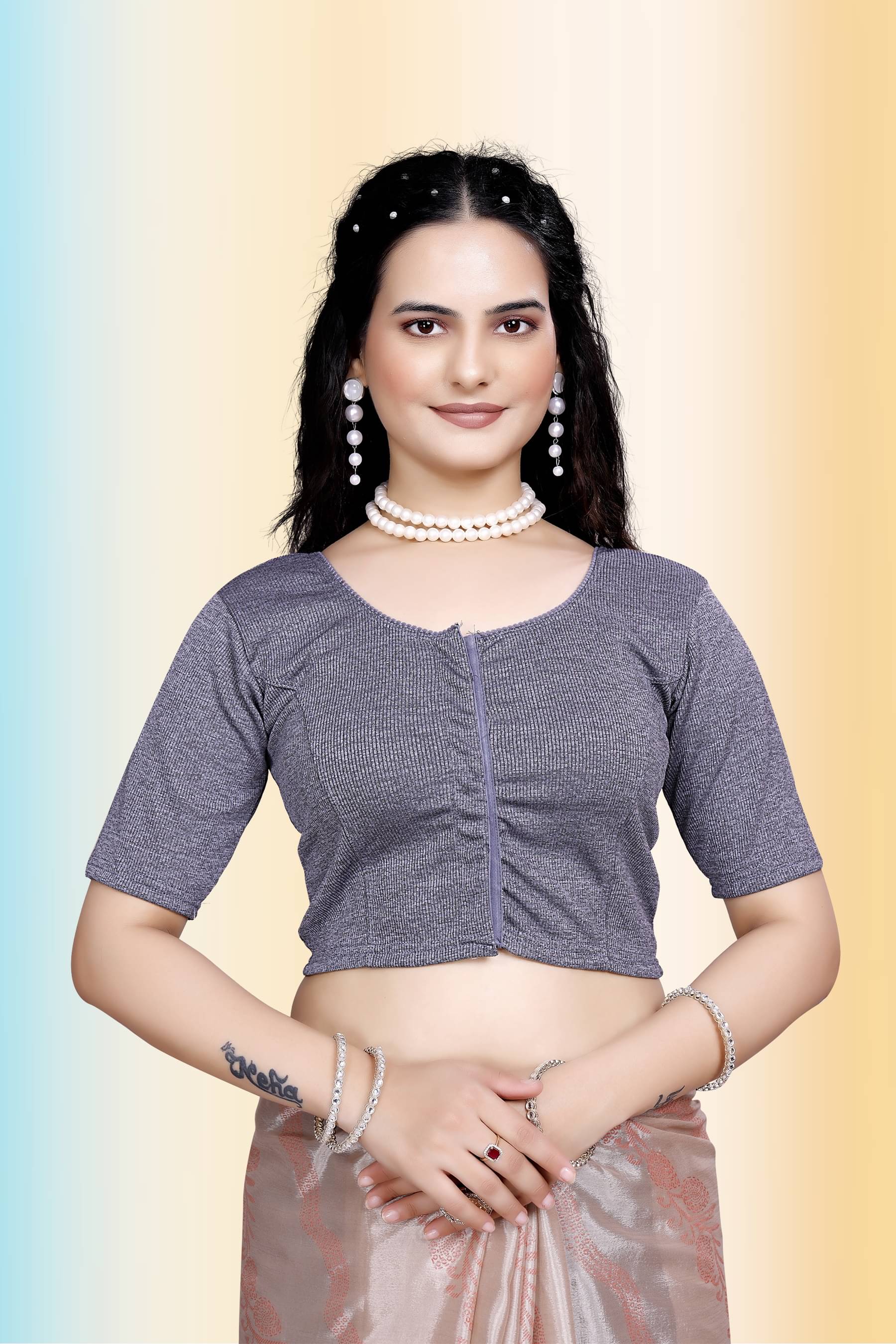     			TANISHM FEB TEX Light Grey Readymade without Pad Cotton Women's Blouse ( Pack of 1 )