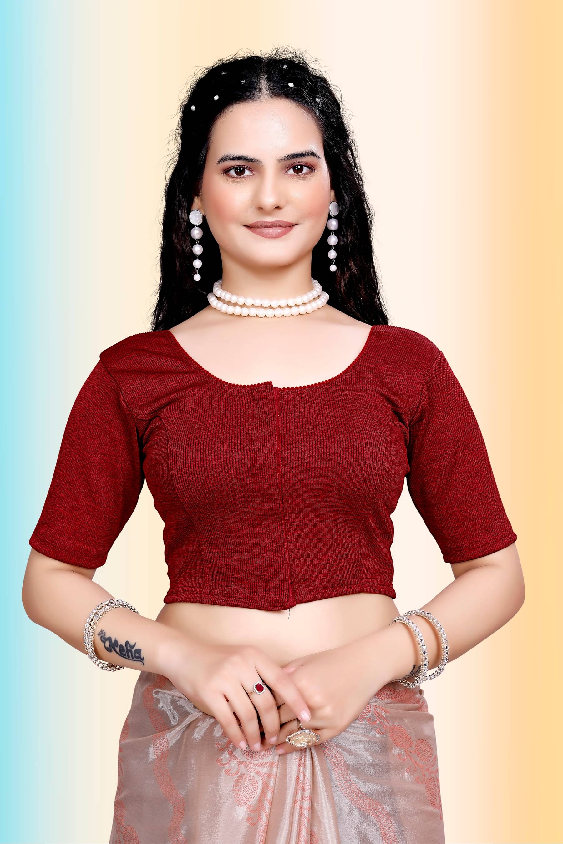     			TANISHM FEB TEX Maroon Readymade without Pad Cotton Women's Blouse ( Pack of 1 )