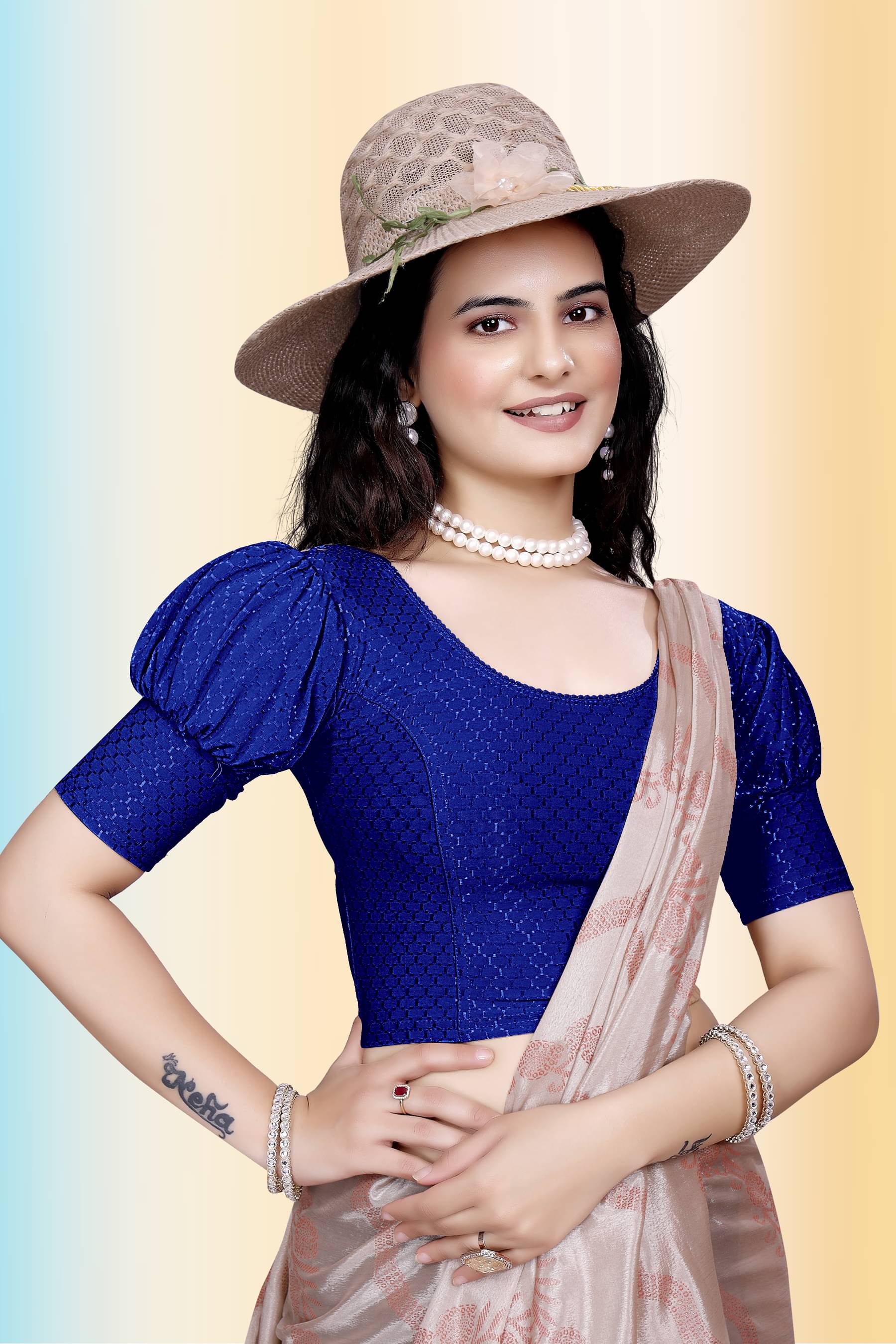     			TANISHM FEB TEX Navy Blue Readymade without Pad Cotton Women's Blouse ( Pack of 1 )