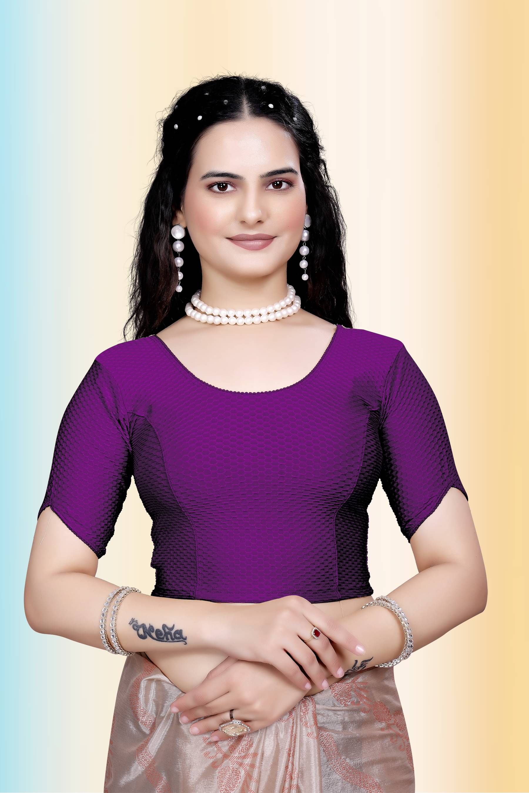     			TANISHM FEB TEX Purple Readymade without Pad Cotton Women's Blouse ( Pack of 1 )