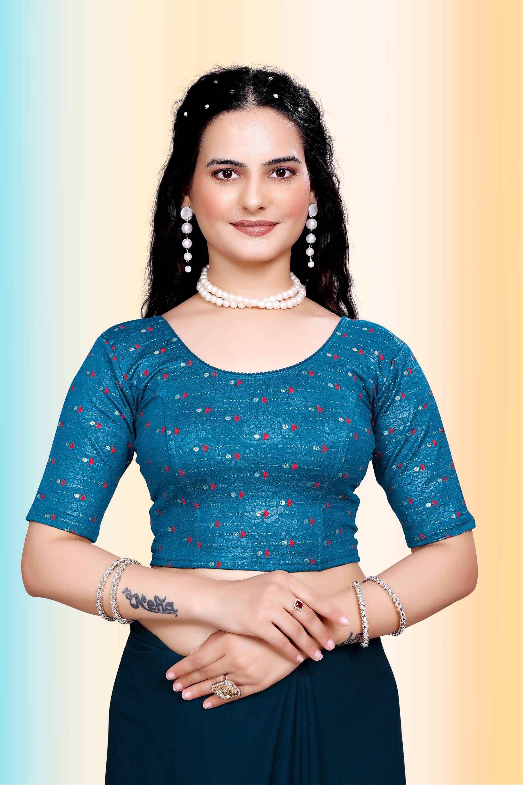     			TANISHM FEB TEX Turquoise Readymade without Pad Cotton Women's Blouse ( Pack of 1 )