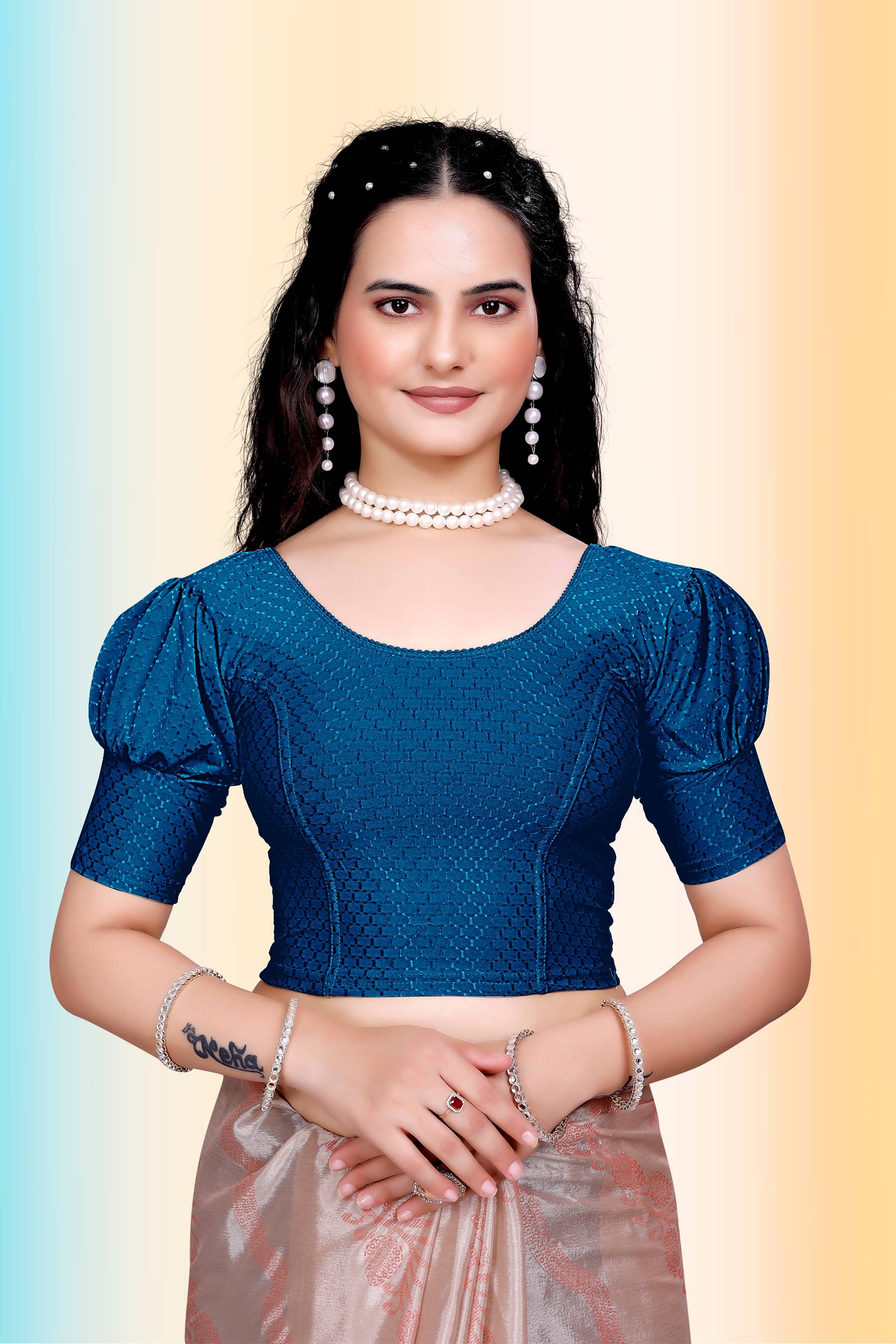     			TANISHM FEB TEX Turquoise Readymade without Pad Cotton Women's Blouse ( Pack of 1 )