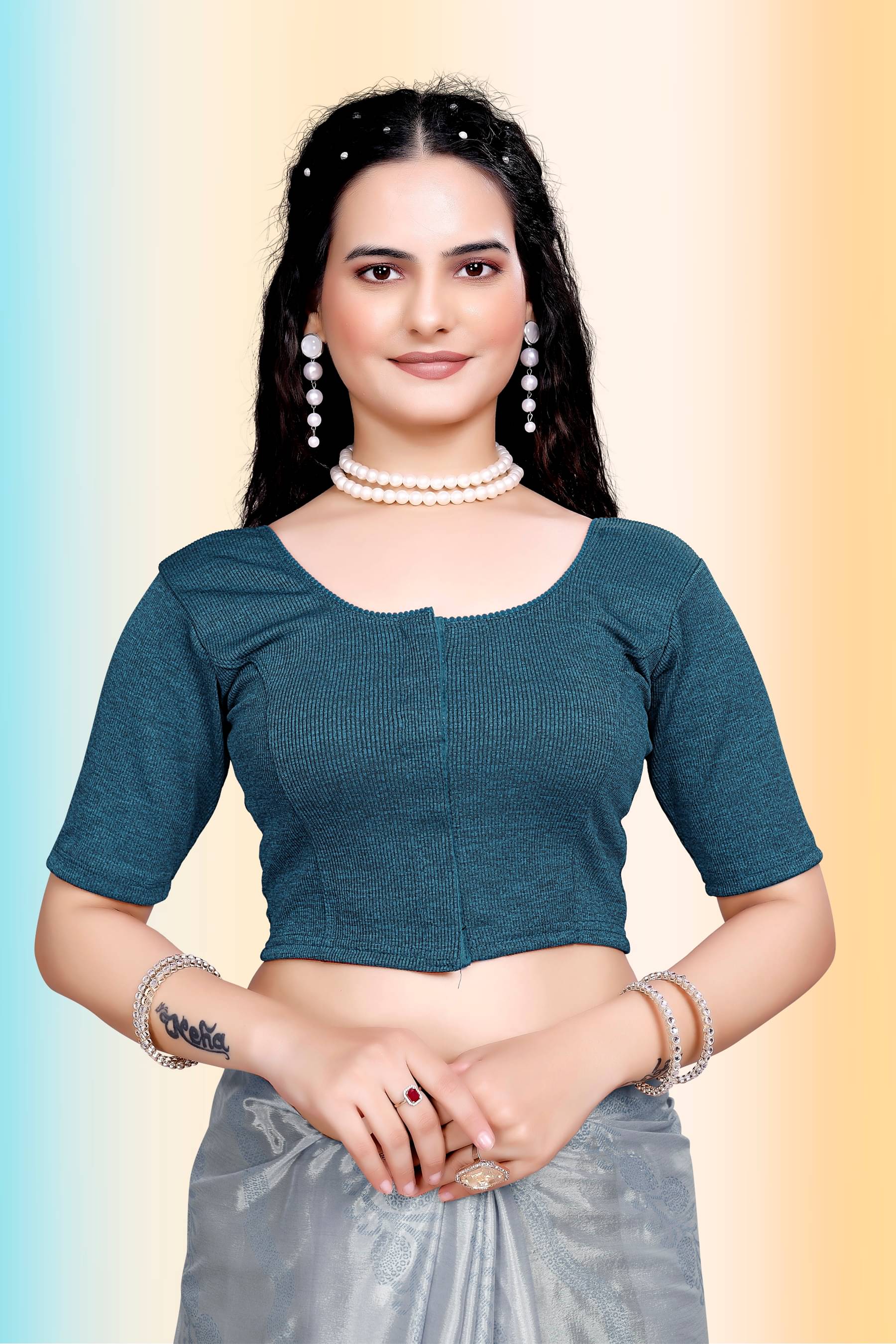     			TANISHM FEB TEX Turquoise Readymade without Pad Cotton Women's Blouse ( Pack of 1 )