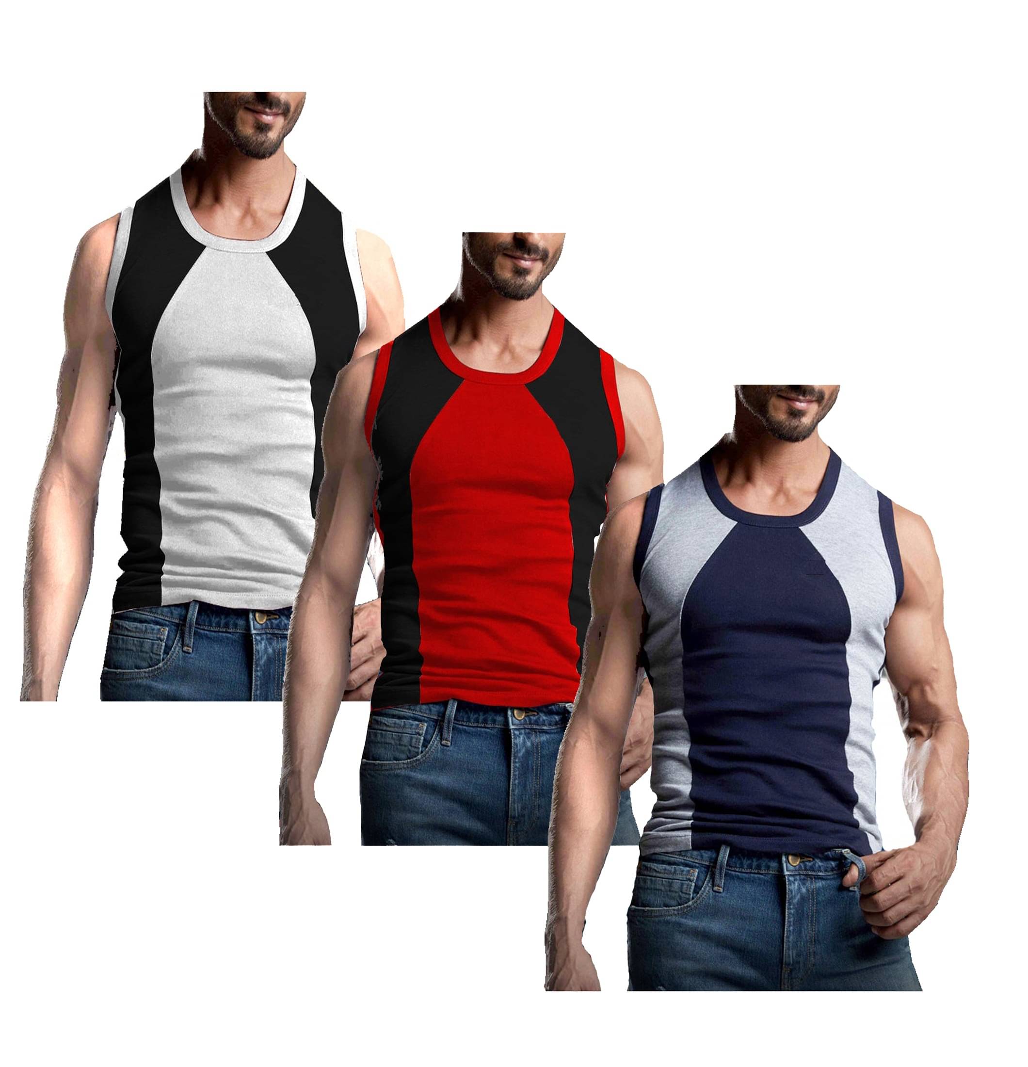     			VEE SAA Pack of 3 Cotton Gym Vest For Men ( Multicolor )