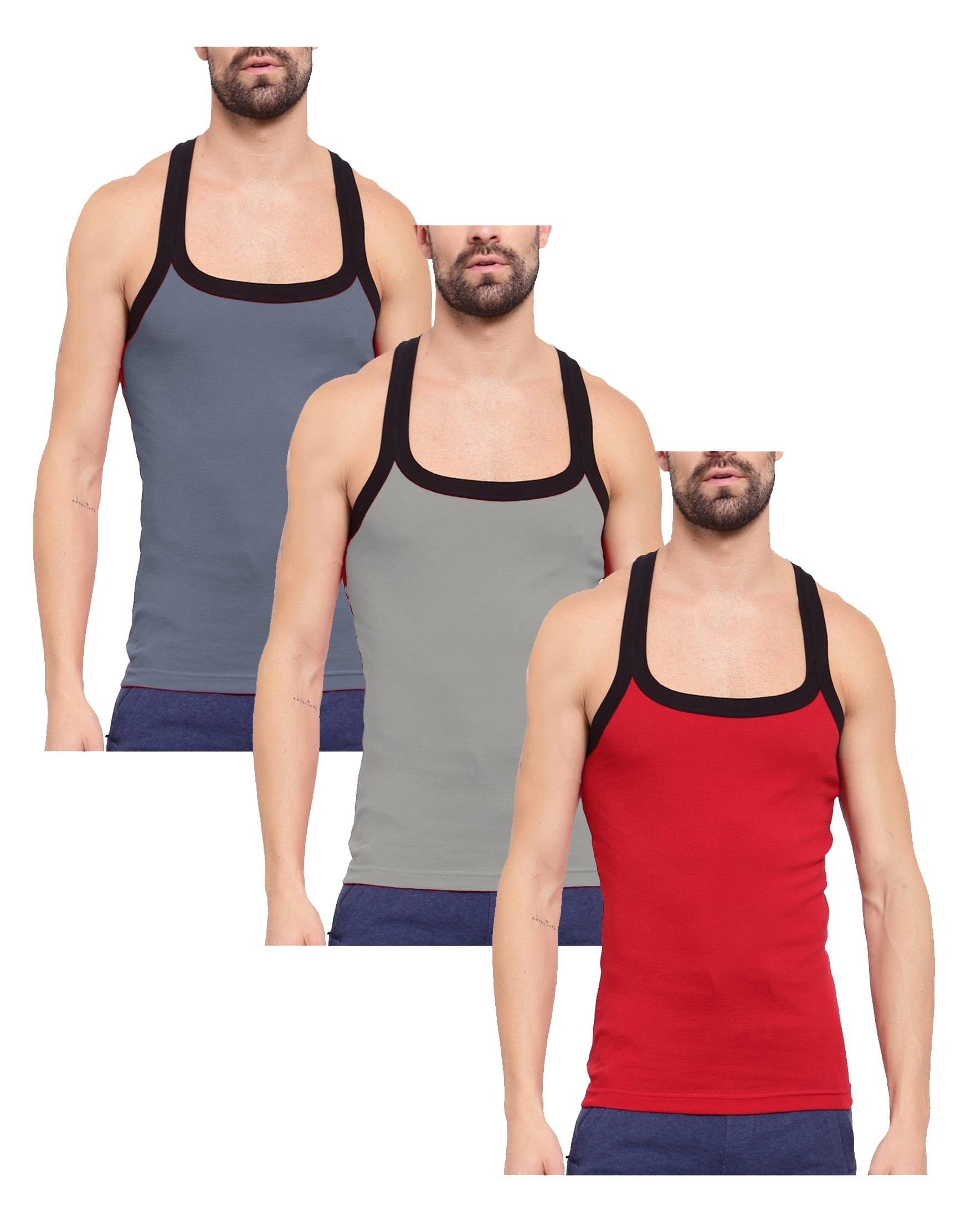 VEE SAA Pack of 3 Cotton Gym Vest For Men ( Multicolor ) VEE SAA Pack of 3 Cotton Gym Vest For Men ( Multicolor )