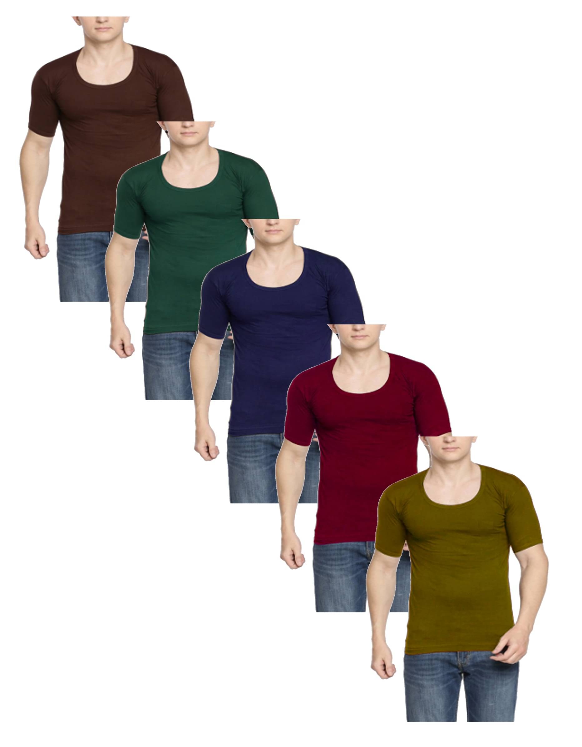 VEE SAA Pack of 5 Cotton Basic Vest For Men ( Multicolor )     			VEE SAA Pack of 5 Cotton Basic Vest For Men ( Multicolor )