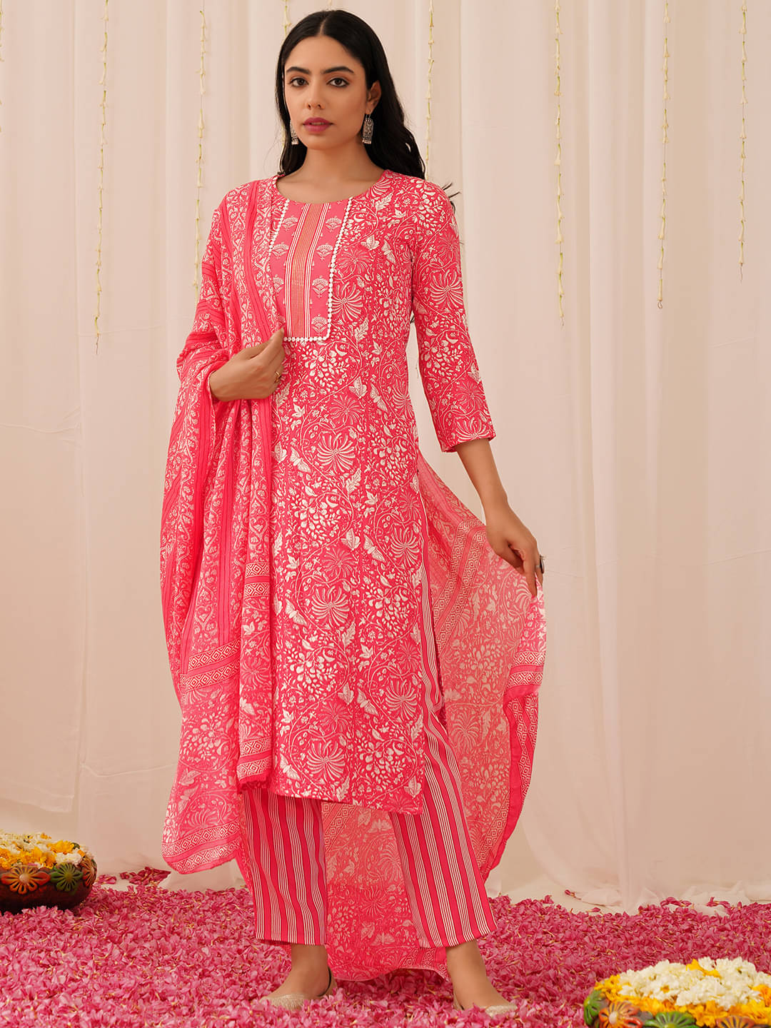 Vaamsi Rayon Printed Kurti With Pants Women's Stitched Salwar Suit - Pink ( Pack of 1 ) Vaamsi Rayon Printed Kurti With Pants Women's Stitched Salwar Suit - Pink ( Pack of 1 )