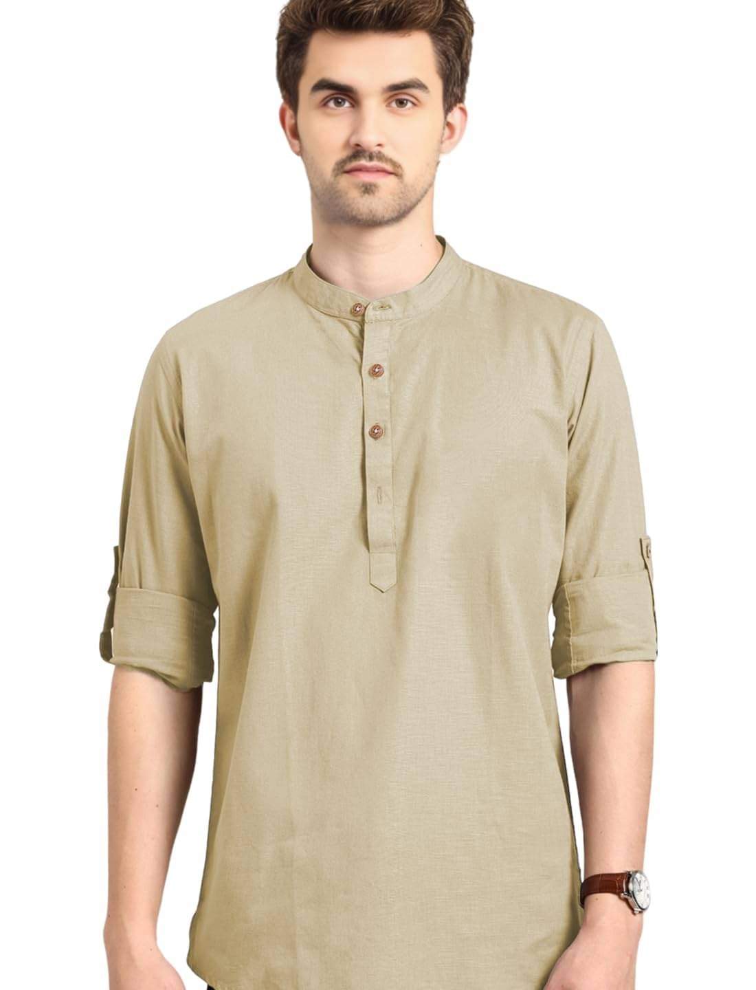     			Vida Loca Beige Cotton Men's Shirt Style Kurta ( Pack of 1 )