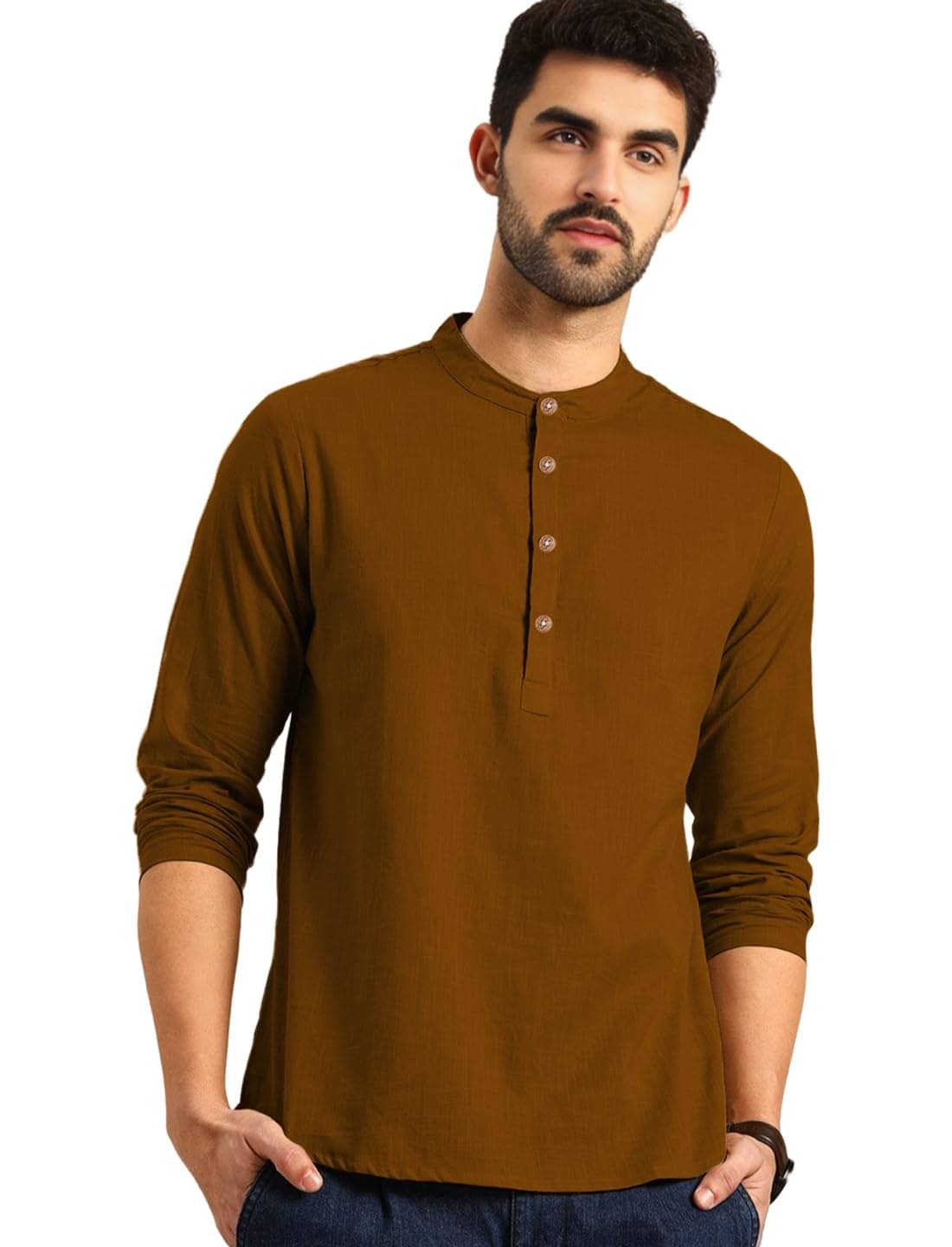 Vida Loca Brown Cotton Men's Shirt Style Kurta ( Pack of 1 ) Vida Loca Brown Cotton Men's Shirt Style Kurta ( Pack of 1 )