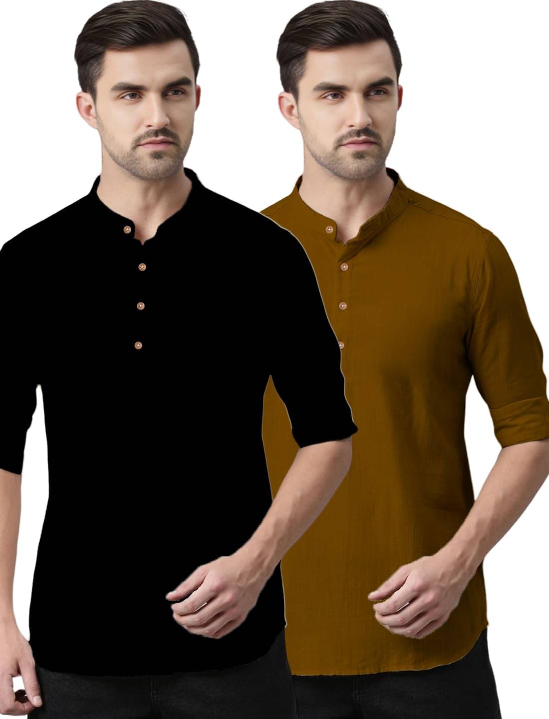 Vida Loca Brown Cotton Men's Shirt Style Kurta ( Pack of 2 ) Vida Loca Brown Cotton Men's Shirt Style Kurta ( Pack of 2 )