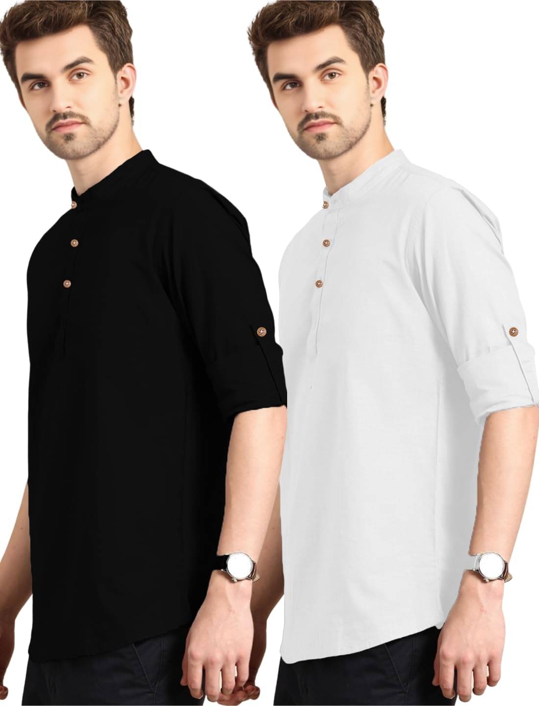 Vida Loca White Cotton Men's Shirt Style Kurta ( Pack of 2 ) Vida Loca White Cotton Men's Shirt Style Kurta ( Pack of 2 )