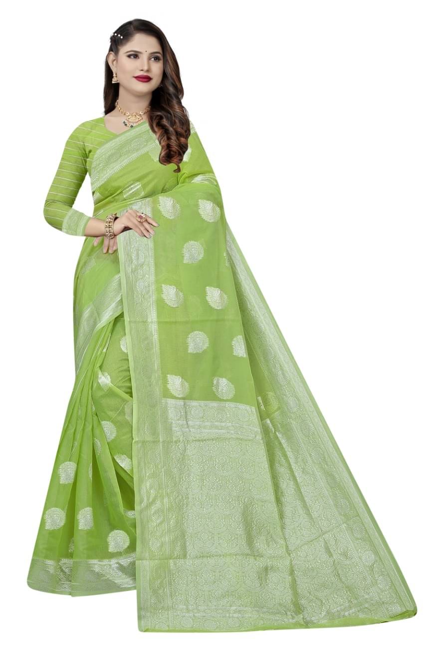     			Vkaran Cotton Woven Saree With Unstitched Blouse Piece ( Light Green )