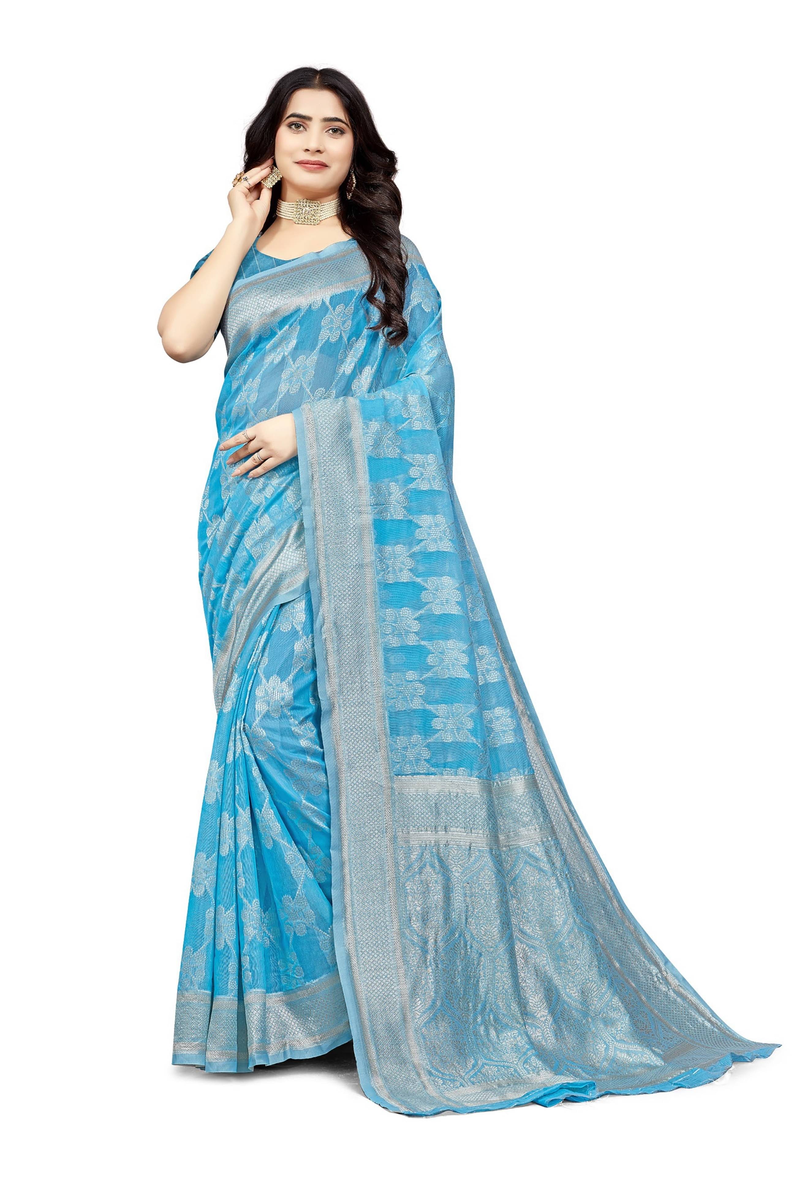 Vkaran Cotton Woven Saree With Unstitched Blouse Piece ( Light Blue ) Vkaran Cotton Woven Saree With Unstitched Blouse Piece ( Light Blue )