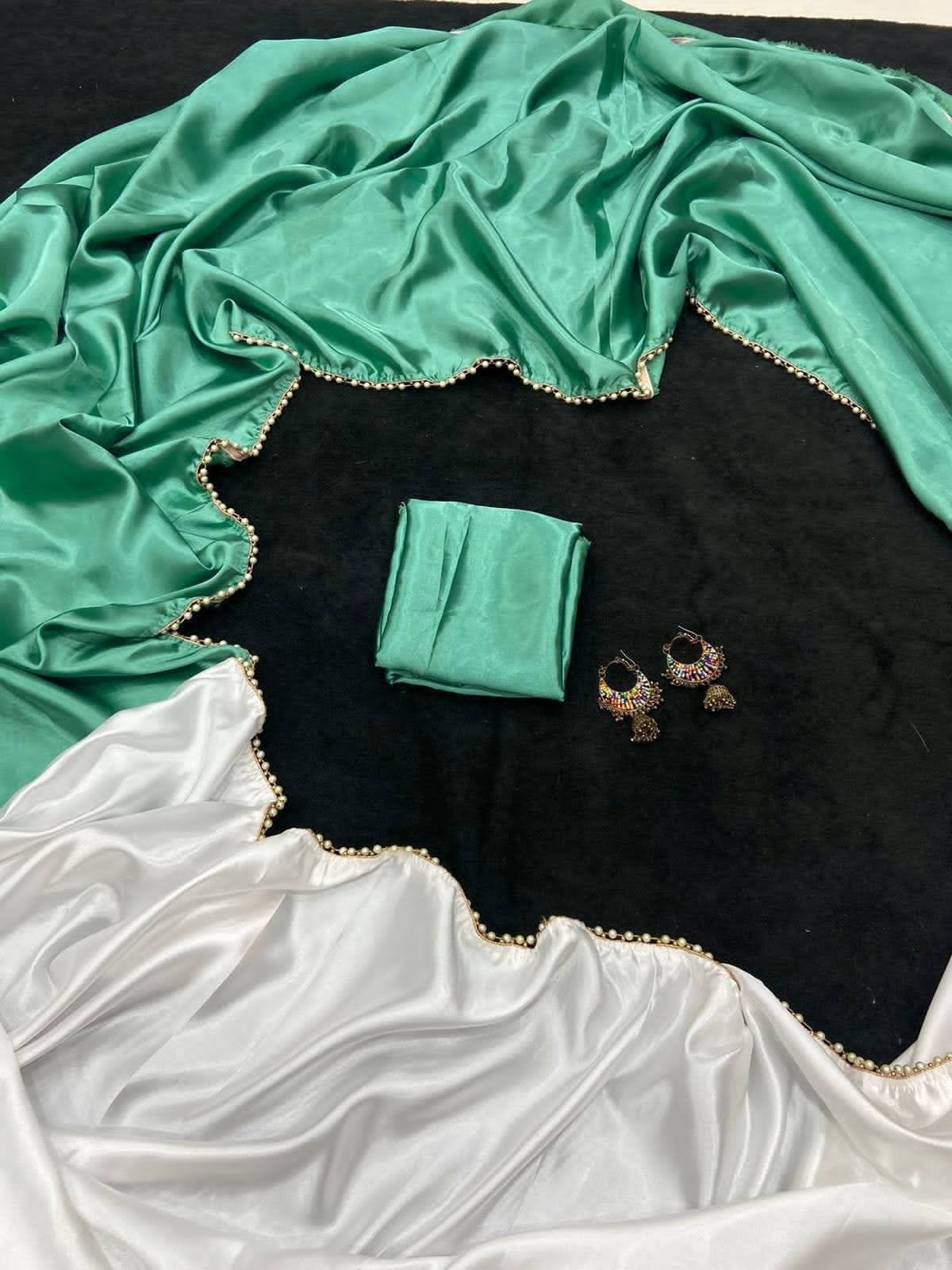 Vkaran Satin Colorblock Saree With Unstitched Blouse Piece ( Light Green ) Vkaran Satin Colorblock Saree With Unstitched Blouse Piece ( Light Green )