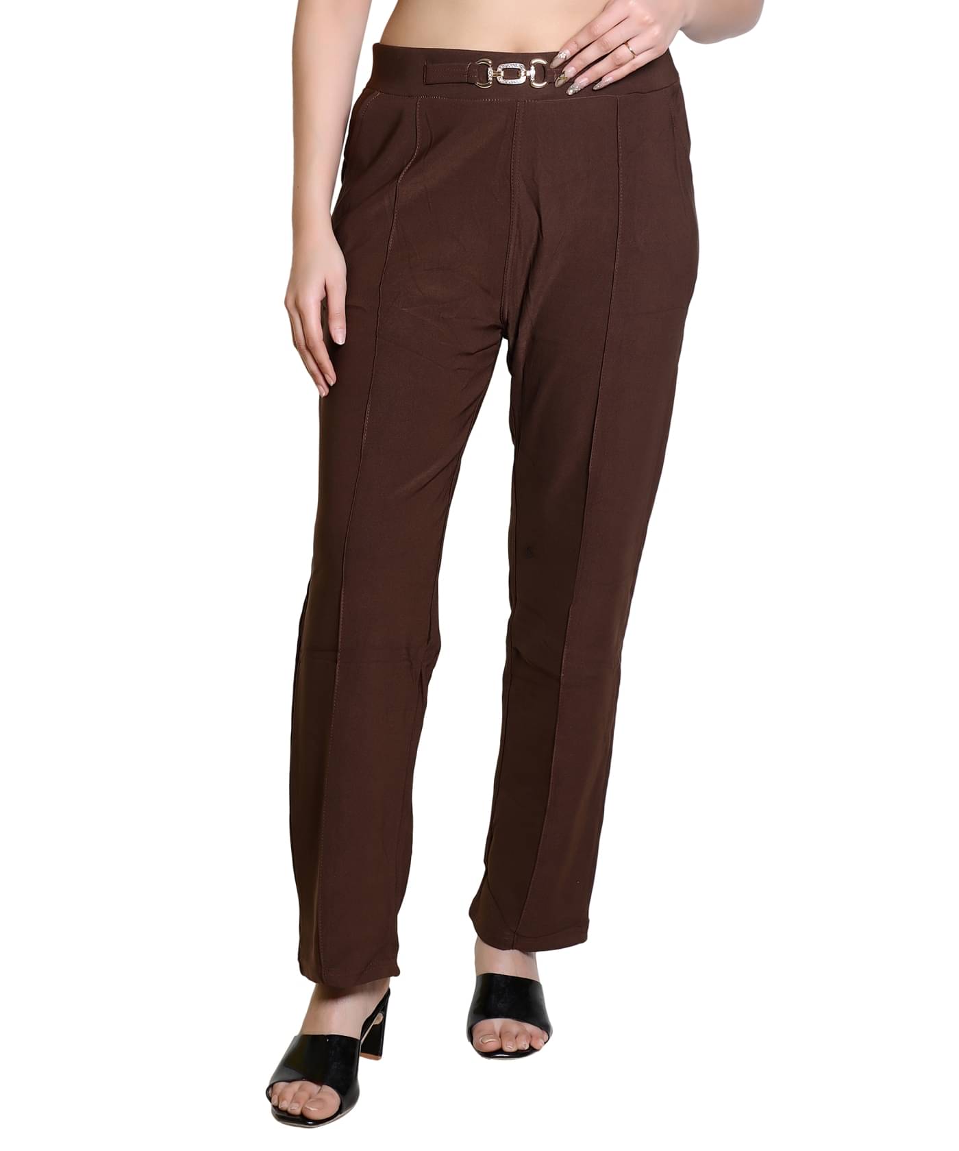     			Whyme Fashion Pack of 1 Nylon Straight Women's Casual Pants ( Brown )