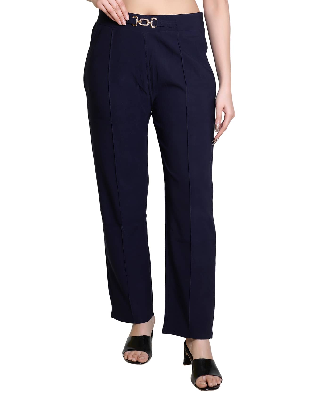 Whyme Fashion Pack of 1 Nylon Straight Women's Casual Pants ( Navy ) - Trousers | Buy online on ZillyBuy