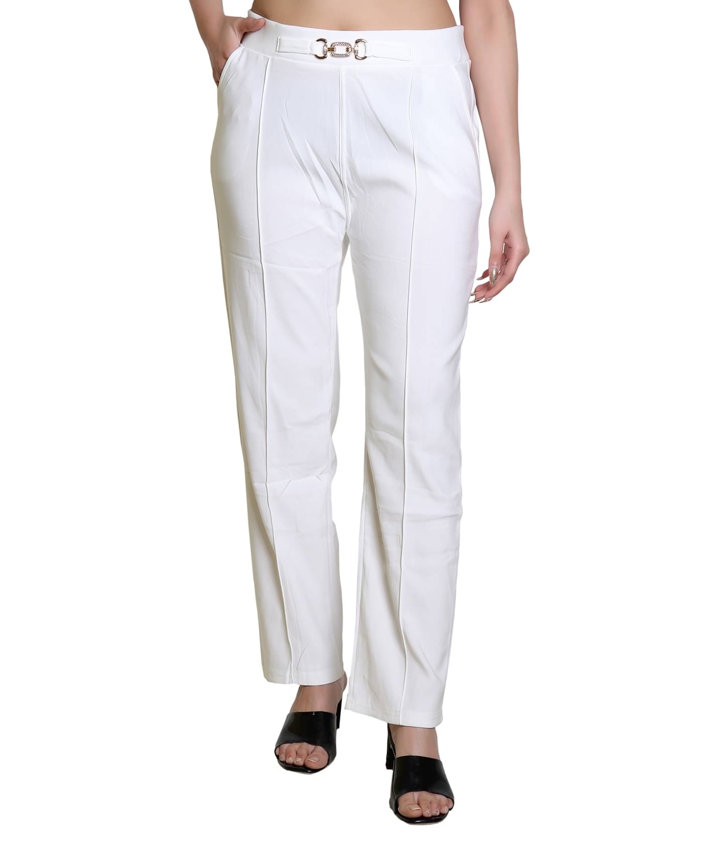     			Whyme Fashion Pack of 1 Nylon Straight Women's Casual Pants ( White )