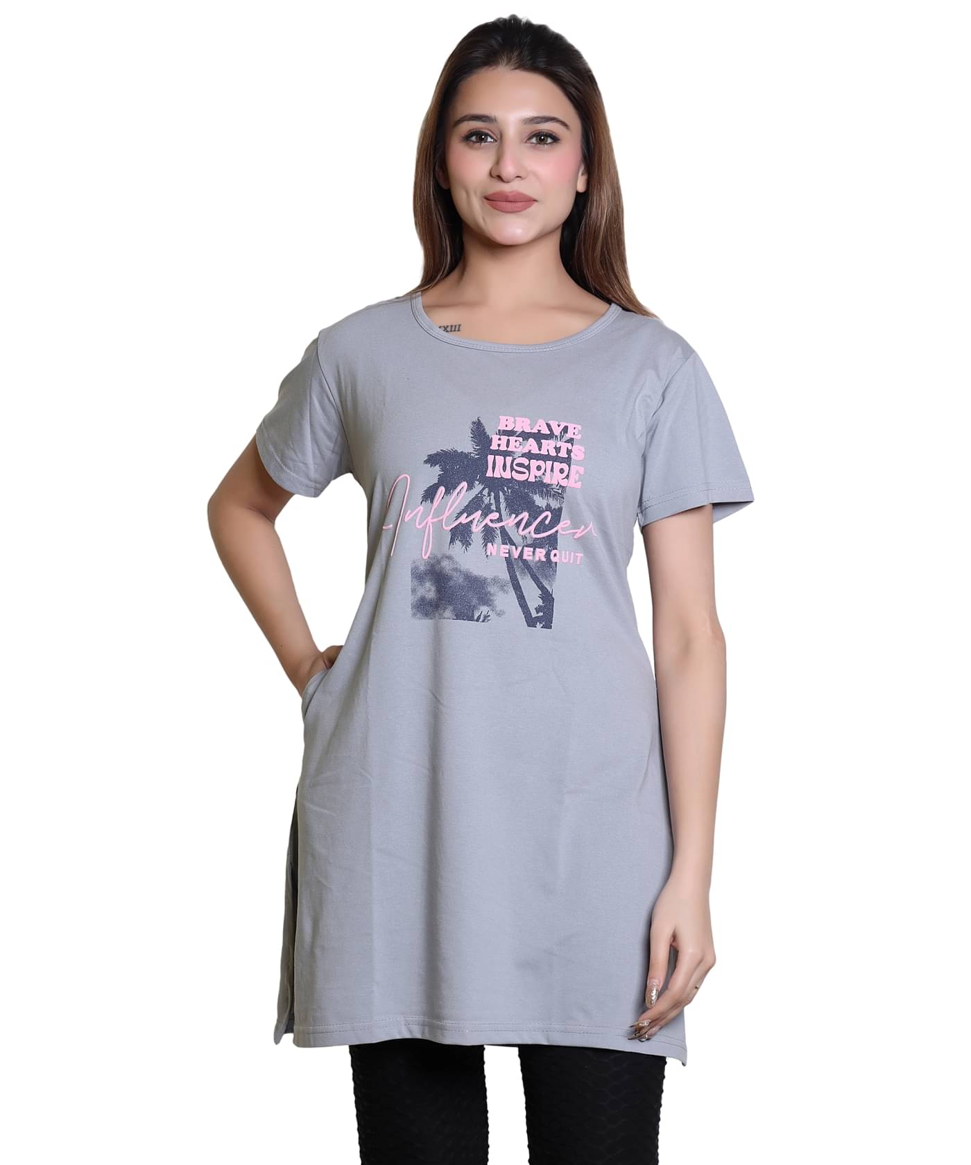     			Whyme Fashion Women Cotton Solid Regular Fit Round Neck T-Shirt ( Grey )