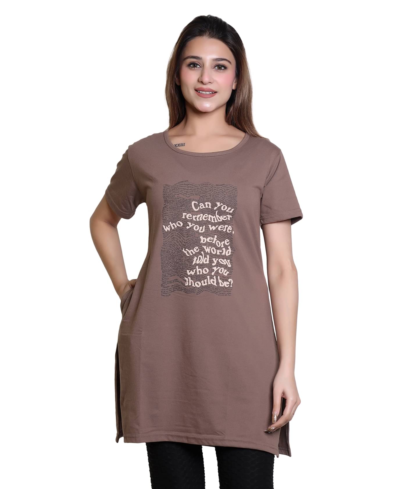     			Whyme Fashion Women Cotton Solid Regular Fit Round Neck T-Shirt ( Brown )